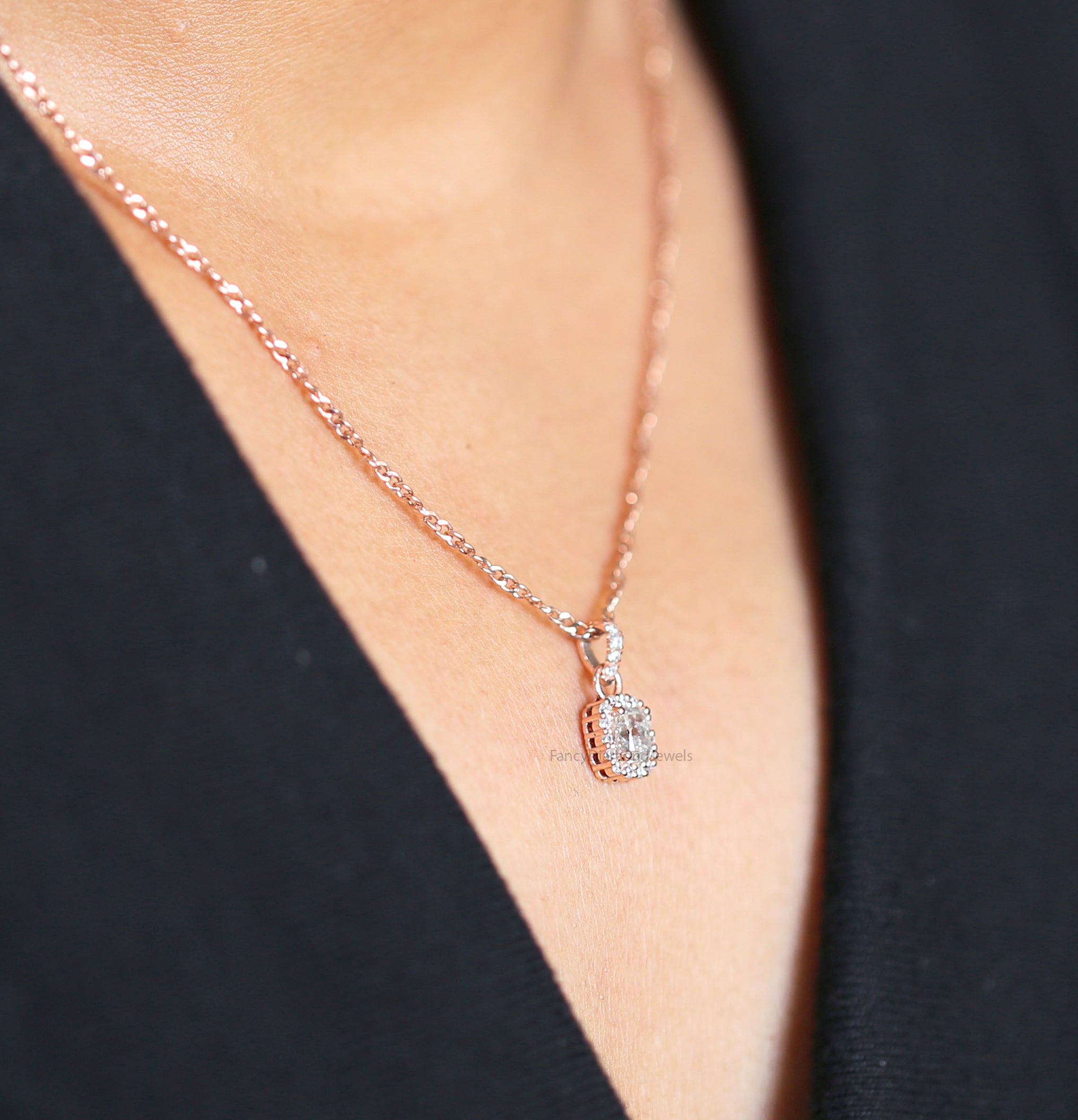 Cushion Cut Grey Color Diamond Pendant 0.36 Ct 4.60 MM Cushion Diamond Pendant 14K Rose Gold Silver Engagement Pendant Gift For Her QN8711