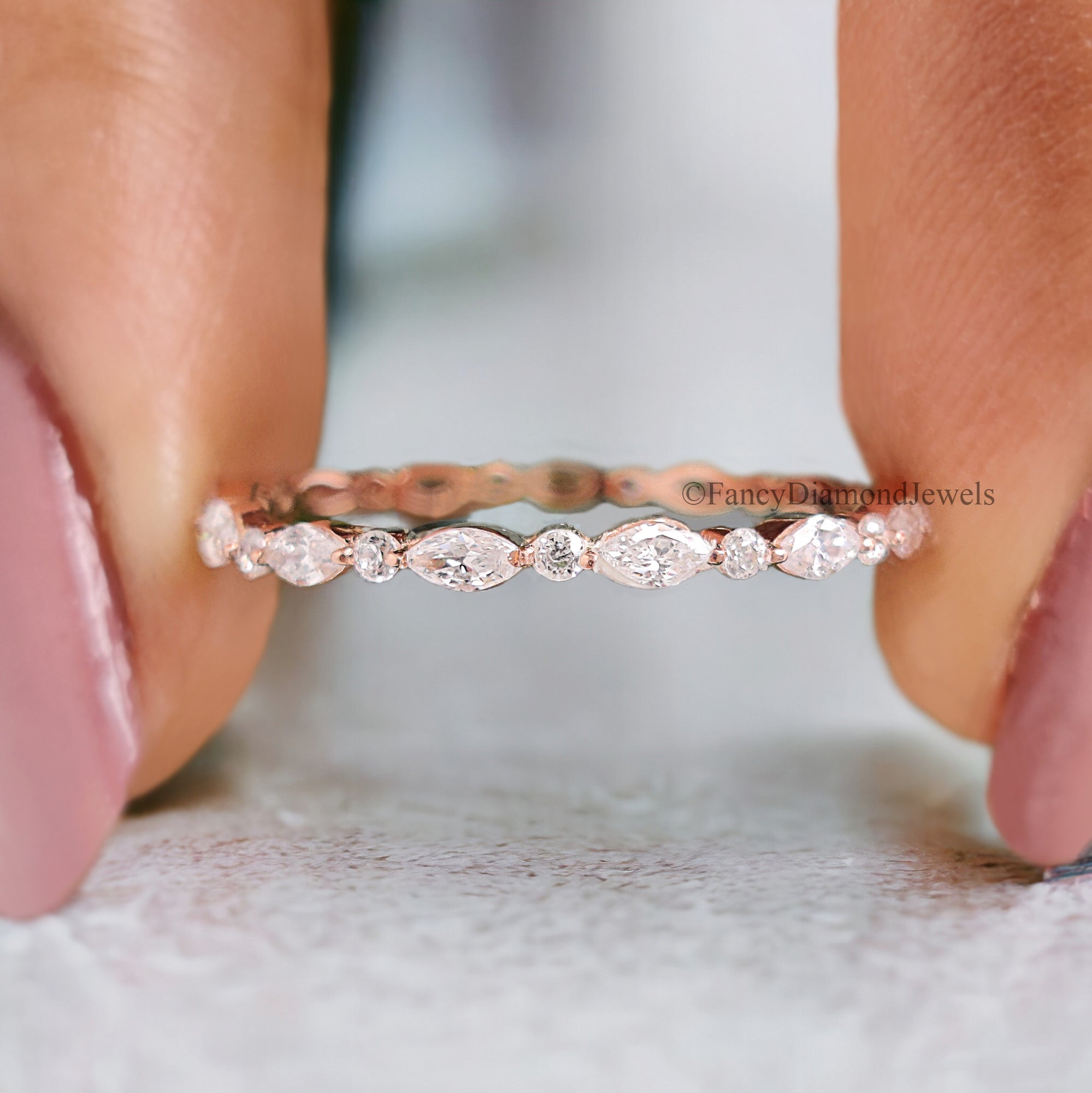 Emerald Cut Moissanite Engagement Ring Set Solitaire Engagement Ring Rose Gold Unique Full Eternity Ring Anniversary Gift For Women FD220