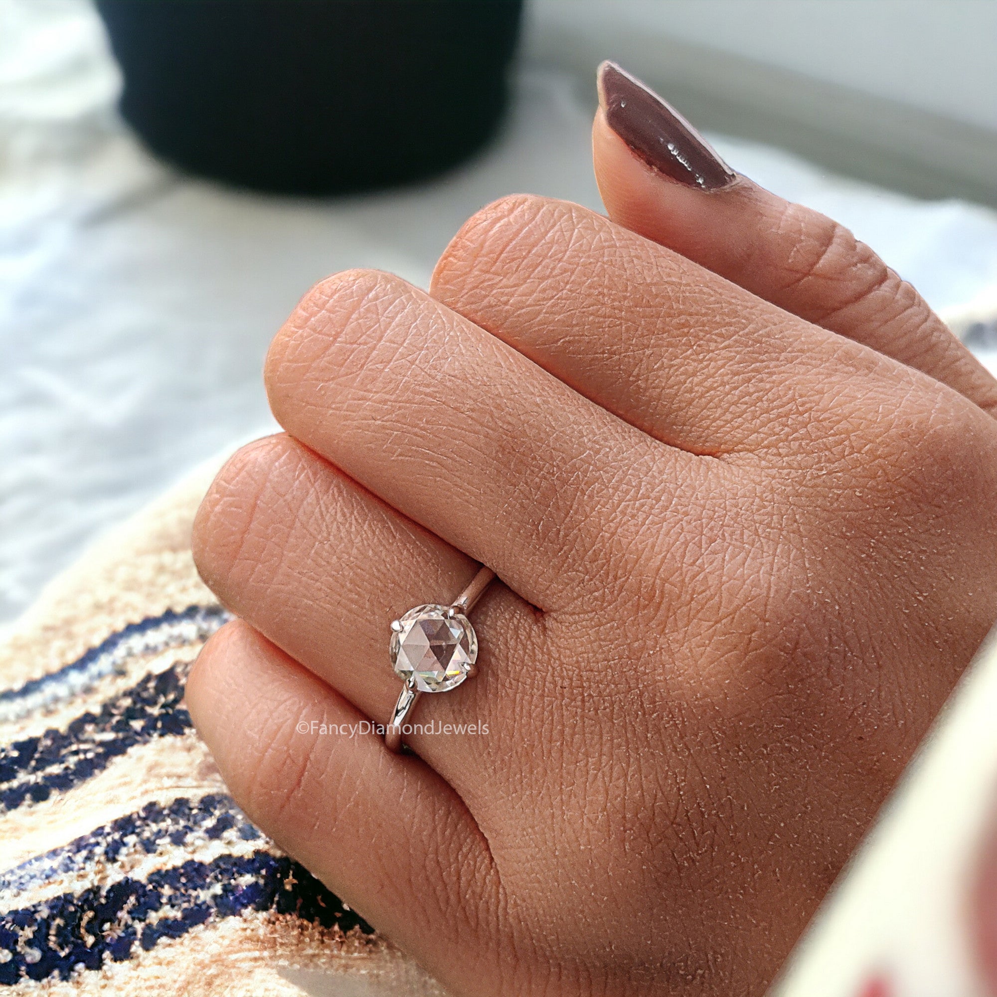 1.00 CT Round Rose Cut Colorless Moissanite Pointed Prong Simple Solitaire Engagement Ring Wedding Ring Anniversary Ring Bridal Ring FD22