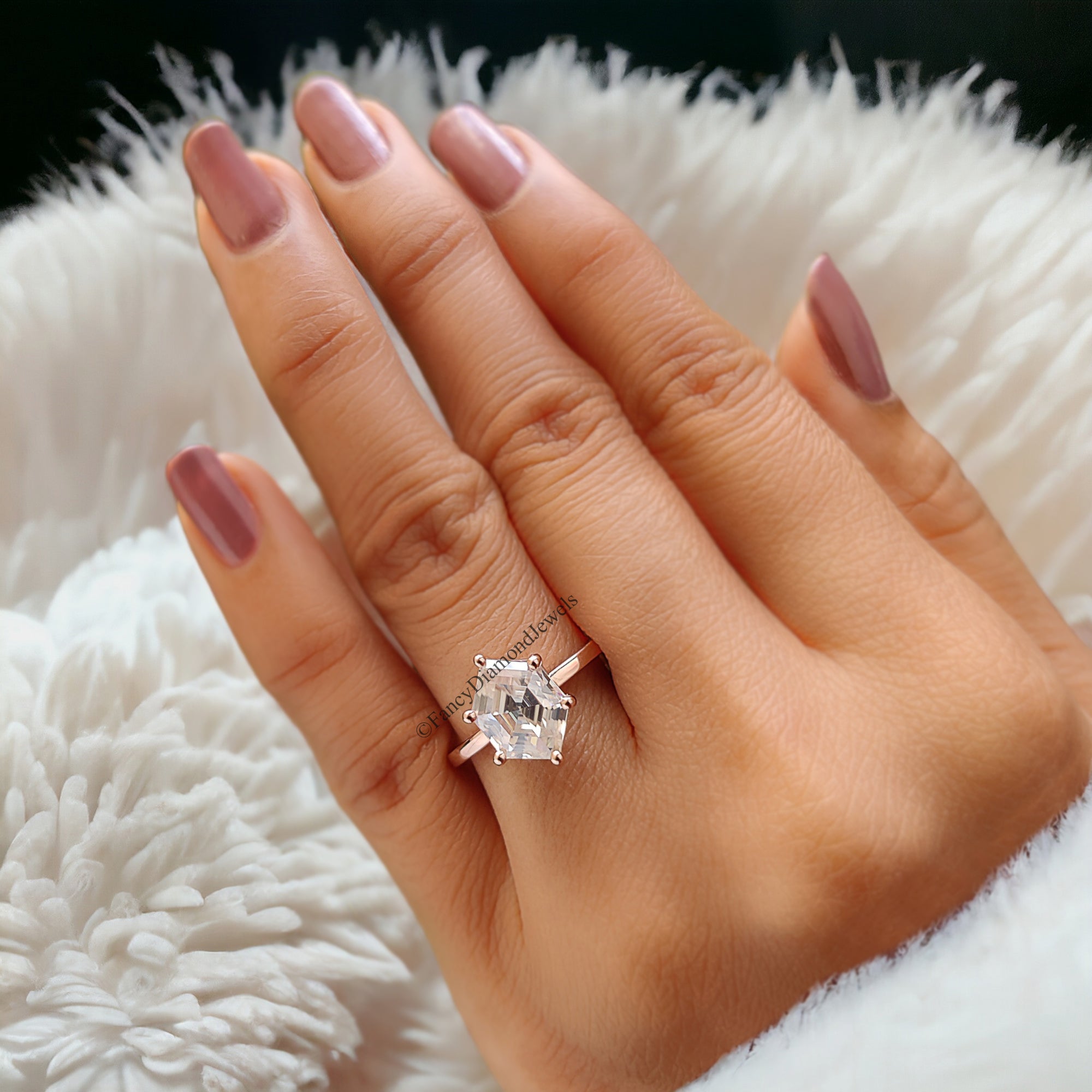 Moissanite Solitaire Engagement Ring 2.20 CT Hexagon Cut Moissanite Ring Round Prong Ring For Women Promise Ring Gift For Her Ring FD88