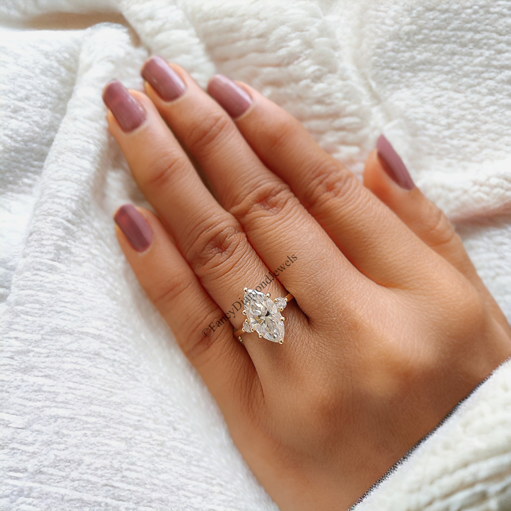 2 Carat Marquise Shape Colorless Engagement Ring With Side Accent Stones Wedding Ring Anniversary Ring 14K Solid Real Yellow Gold Ring FD74