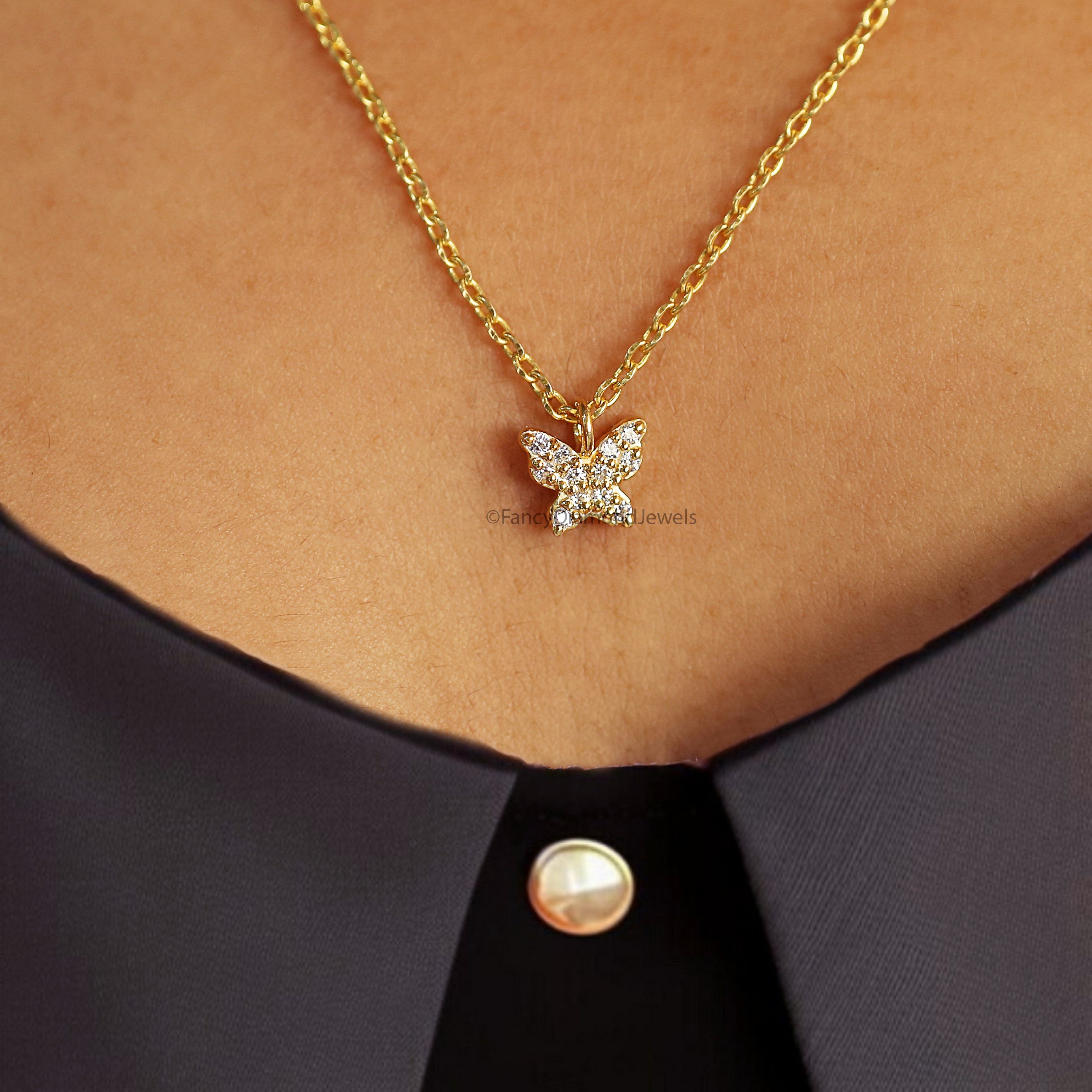 Dainty Crystal Butterfly Necklace Bridesmaid Jewelry Yellow Silver handmade jewelry Necklace Minimalist Jewelry Necklace With Chain FD525