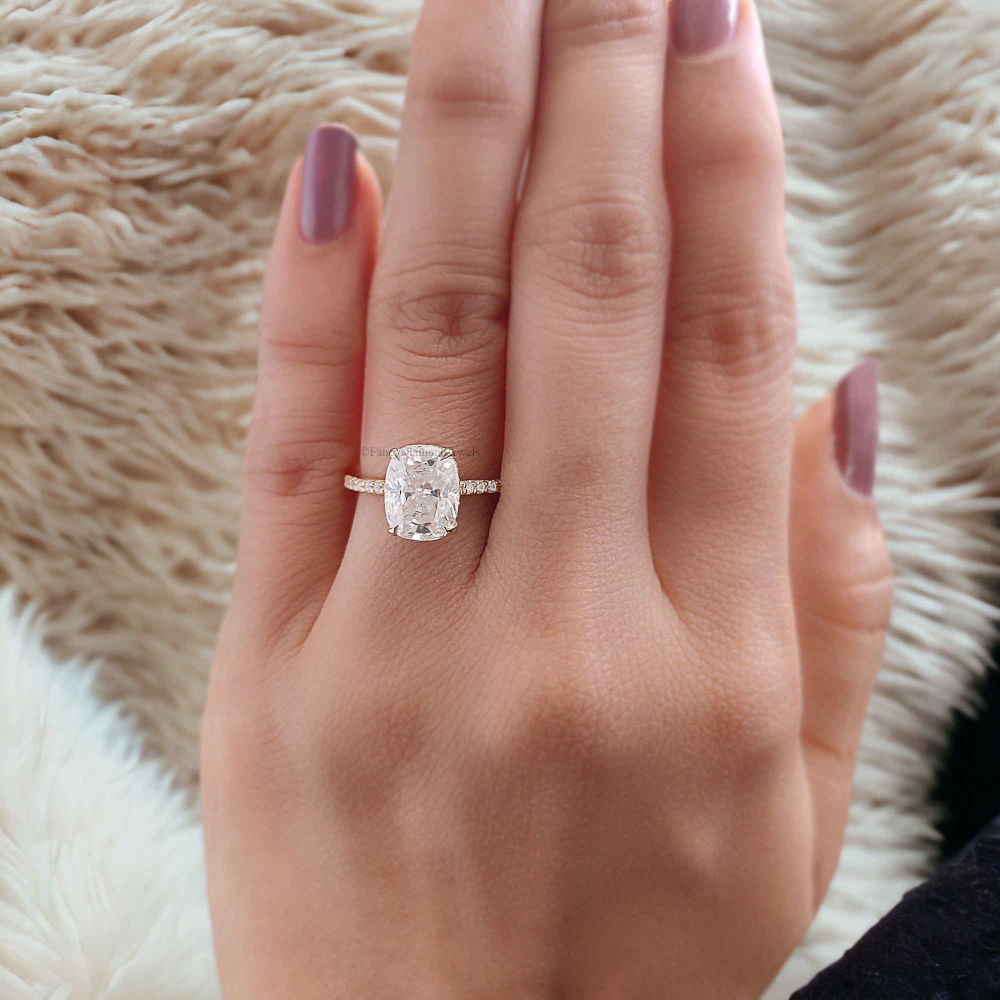 2.30 CT Cushion Ice Crushed Colorless Moissanite Engagement Ring Hidden Halo Ring Claw Prongs Solid White Gold Ring Wedding Ring Set FD116