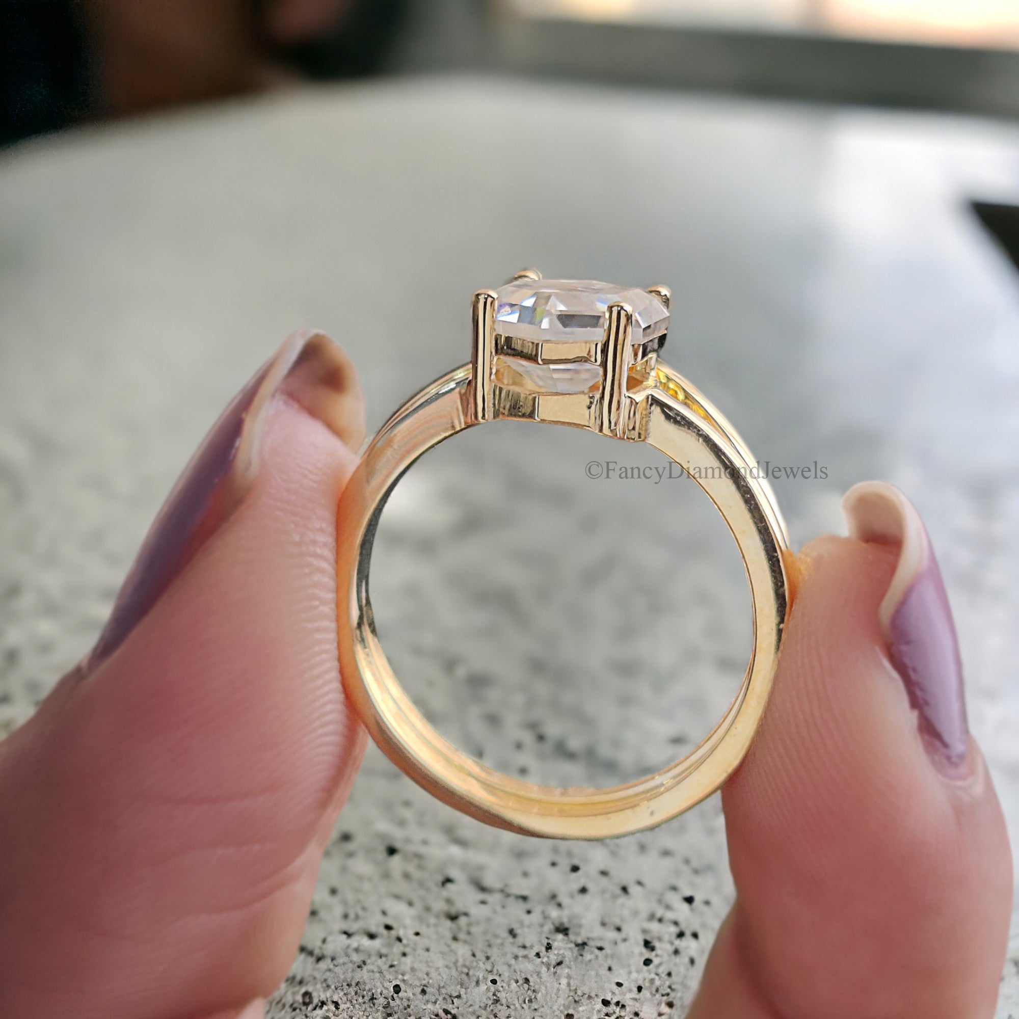 Hexagon Moissanite Bridal Ring Colorless Moissanite Wedding Ring Solid Gold Anniversary Band Solitaire Moissanite Engagement Ring Set FD165