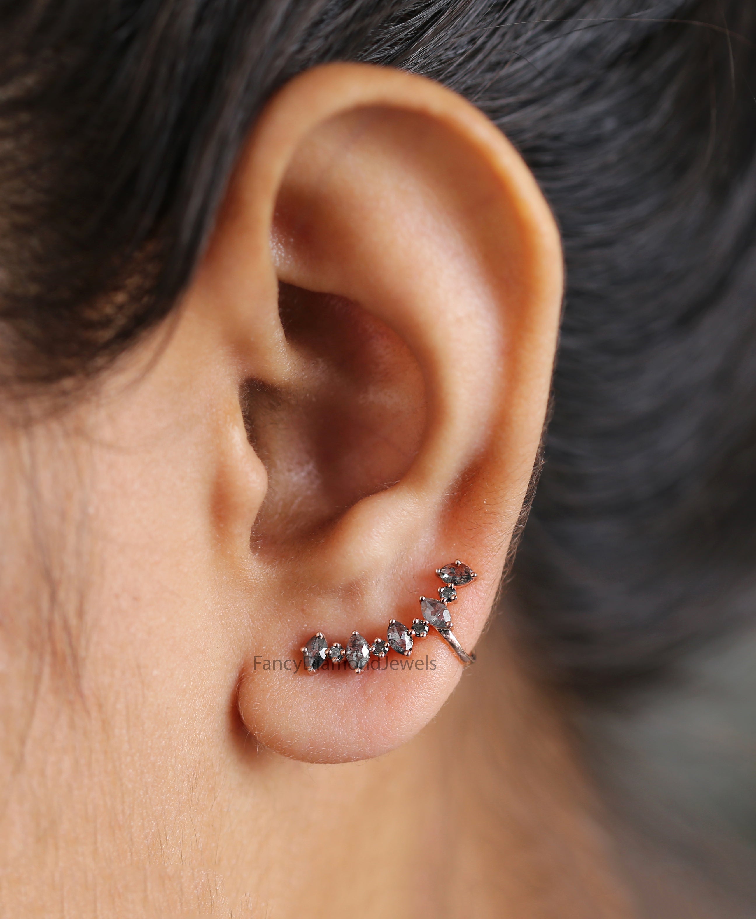 Marquise salt and pepper Diamond Earring, Salt and pepper Marquise Diamond Engagement Earring, Marquise Diamond Earring/Cuff, KDL2819