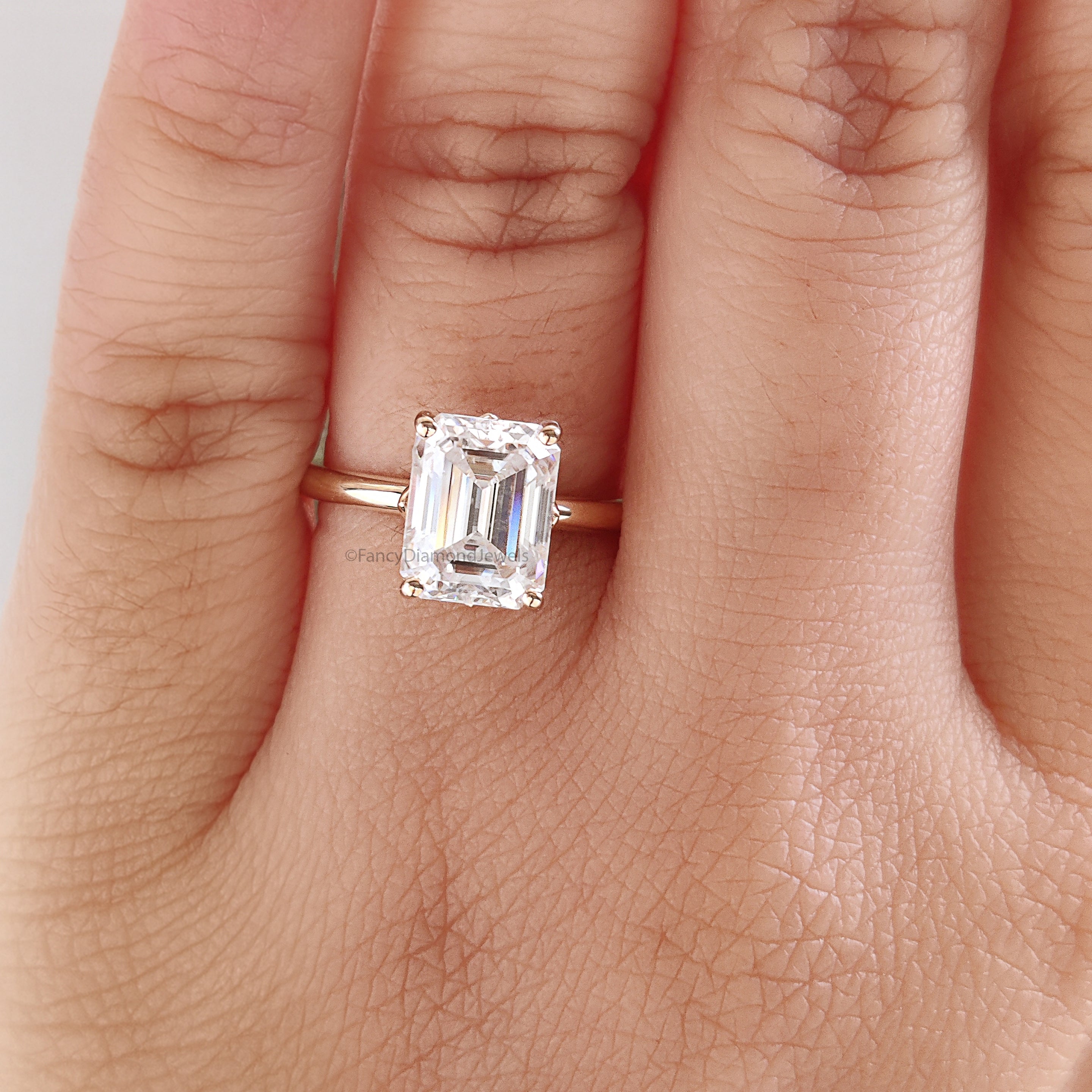 2.55 CT Emerald Cut Lab Grown Diamond Engagement Ring Emerald Diamond Statement ring Prong Set Floral Set Emerald Ring for Her FD476
