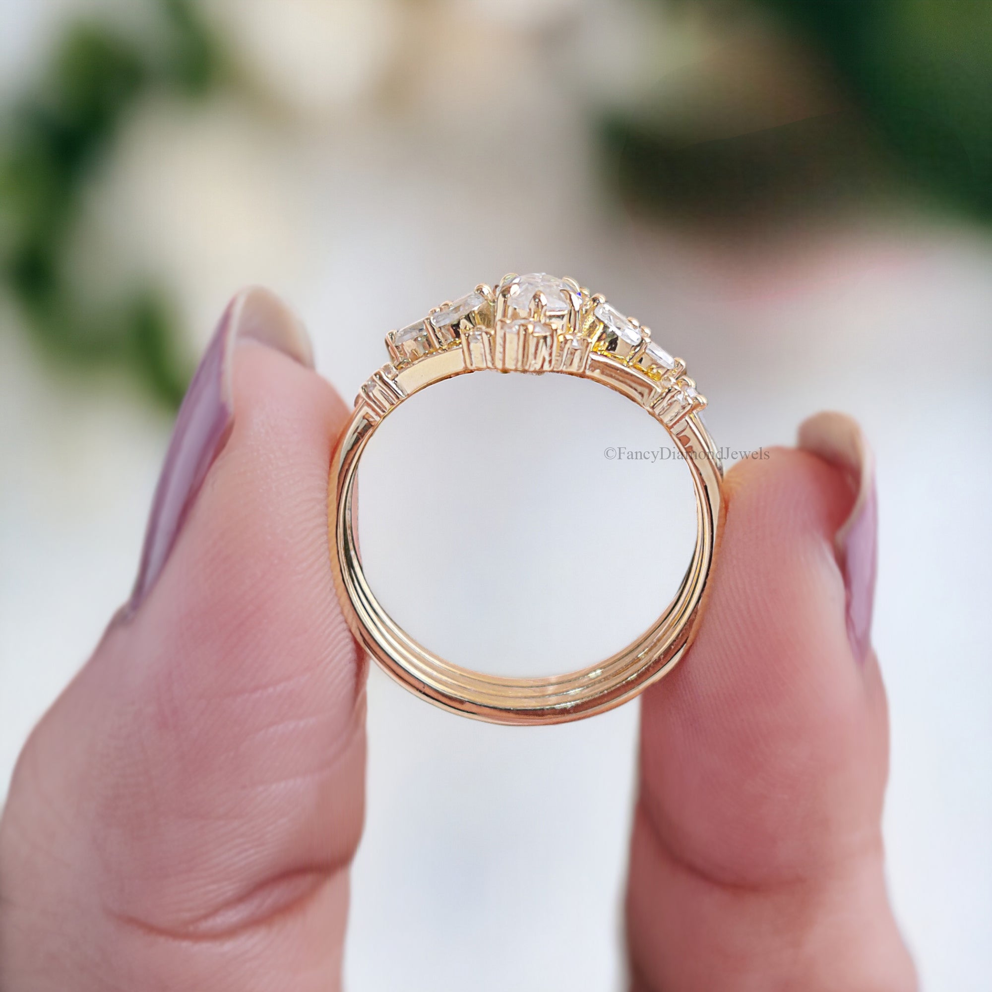 3PCS Marquise Moissanite Engagement Ring Set Unique Cluster Engagement Ring Yellow Gold Vintage Swist Ring Bridal Anniversary Ring FD122