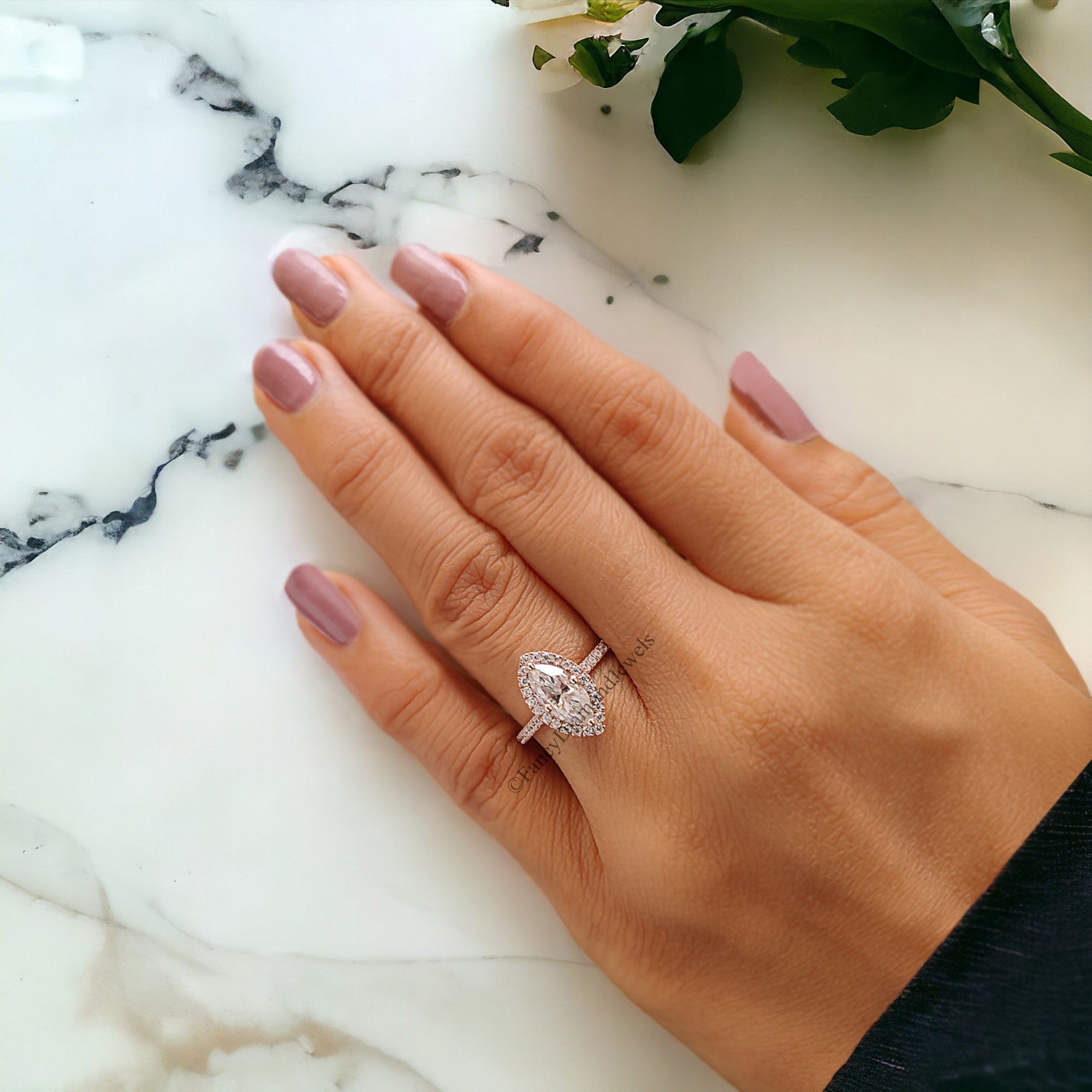 Halo Wedding Ring 1.00 CT Marquise Cut Moissanite Engagement Micro Set Ring Anniversary Ring For Women Customized Ring Bridal Ring FD207