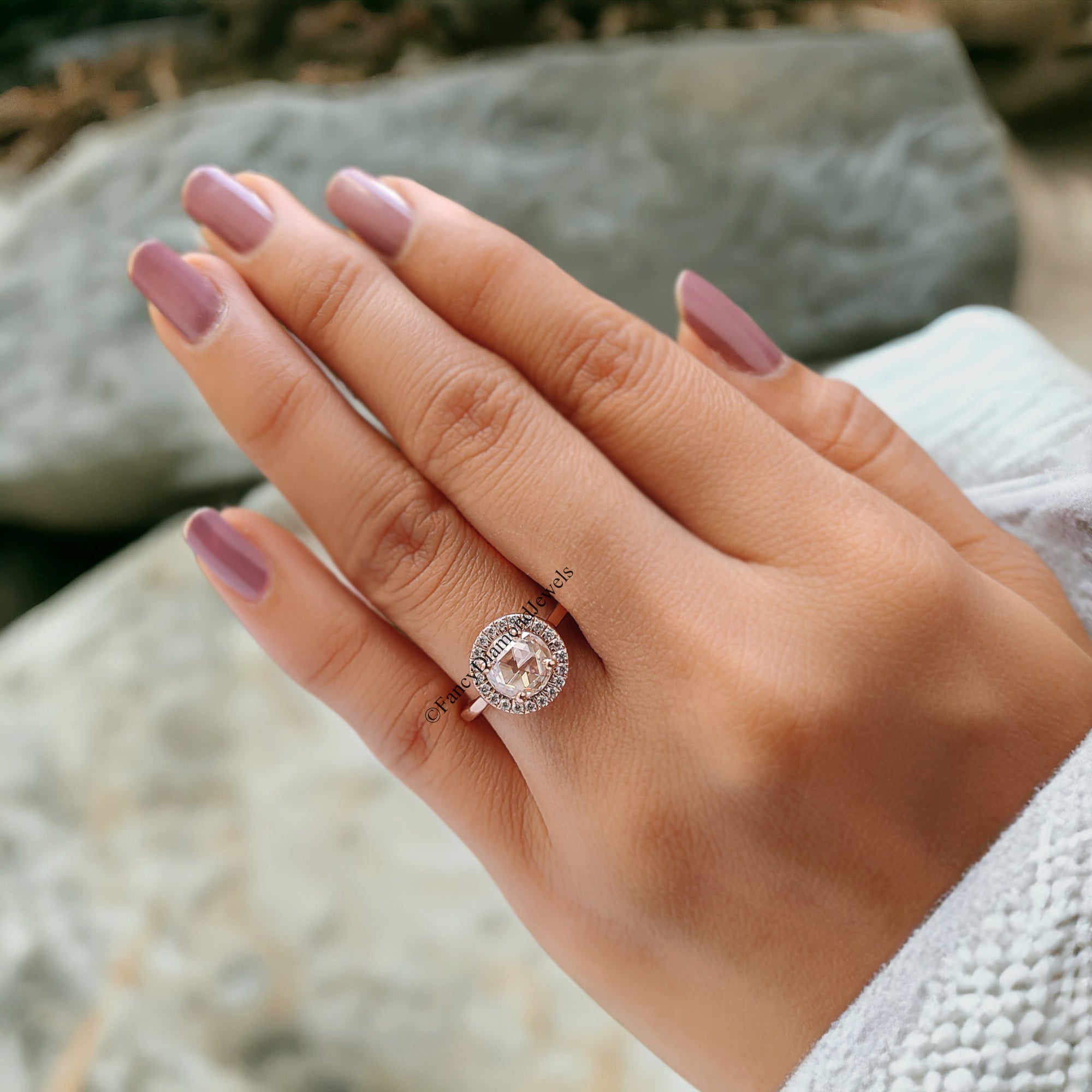 1.00 CT Round Rose Cut Colorless Moissanite Ring Halo With Micro Setting Engagement Ring Wedding Ring Anniversary Ring Bridal Ring FD97