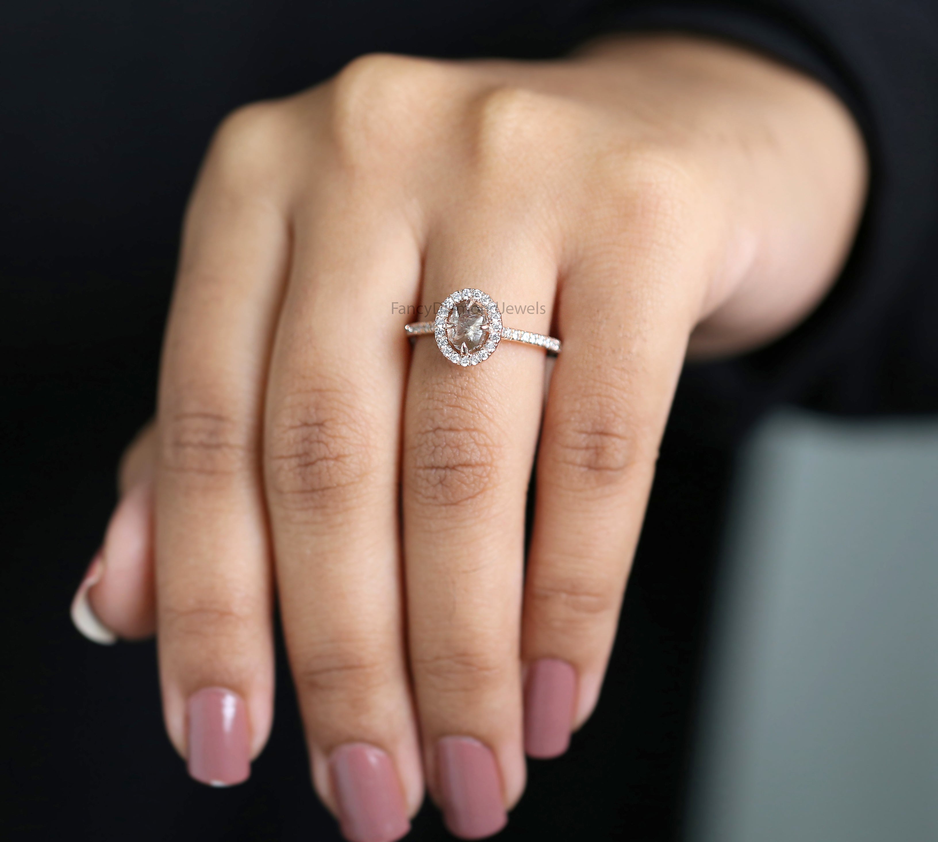 Rough Brown Color Diamond Ring 1.15 Ct 6.40 MM Uncut Rough Diamond Ring 14K Solid Rose Gold Silver Engagement Ring Gift For Her QN2526