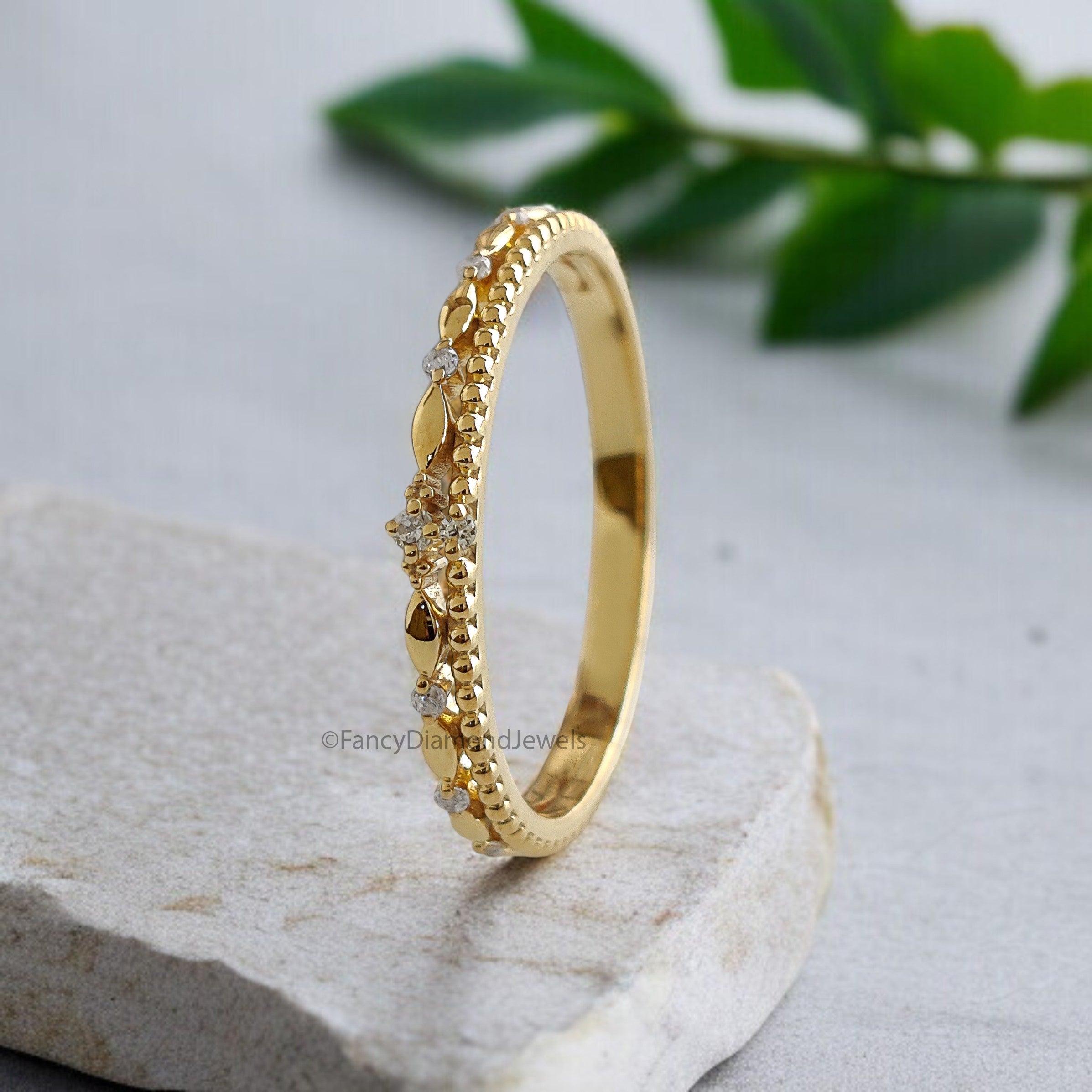 Natural White Double Diamond Wedding Band Silver Engagement Band Milgrain Ring Minimalist Stacking Diamond Promise Band Gift For Her FD518