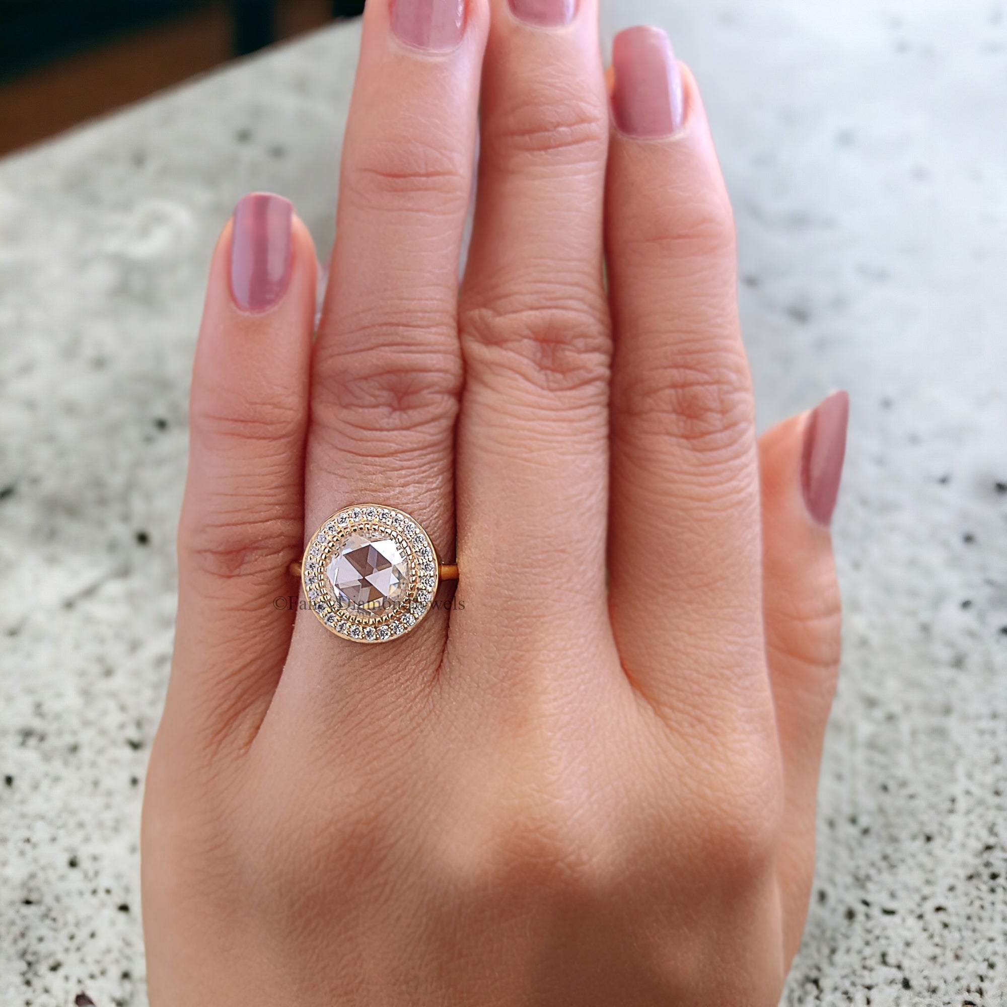 1.70 CT Round Rose Cut Colorless Moissanite Ring Halo With Pave Setting Engagement Ring Wedding Ring Anniversary Ring Bridal Ring FD152