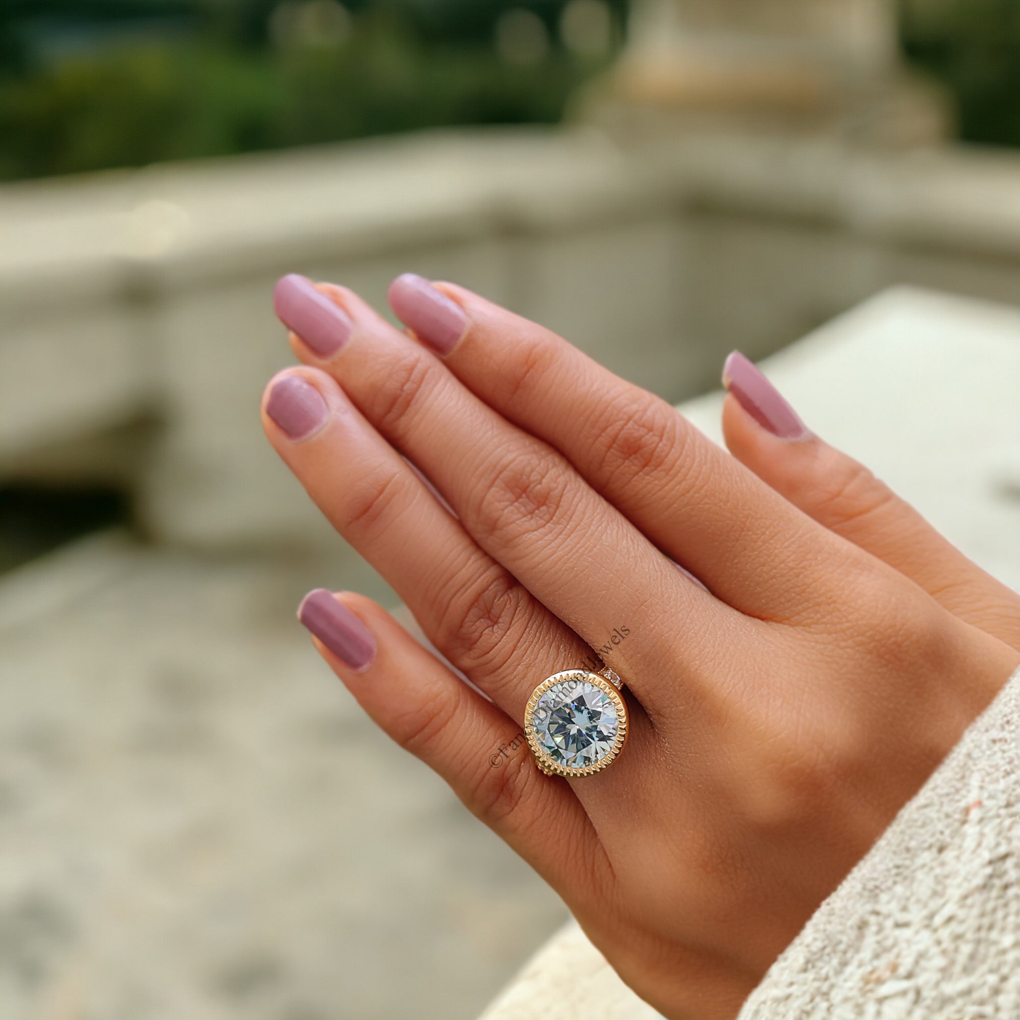 Round Cut Aqua Blue Moissanite Engagement Wedding Ring 14K Solid Gold Anniversary Ring Proposal Bezel Ring Authentic Moissanite Ring FD177