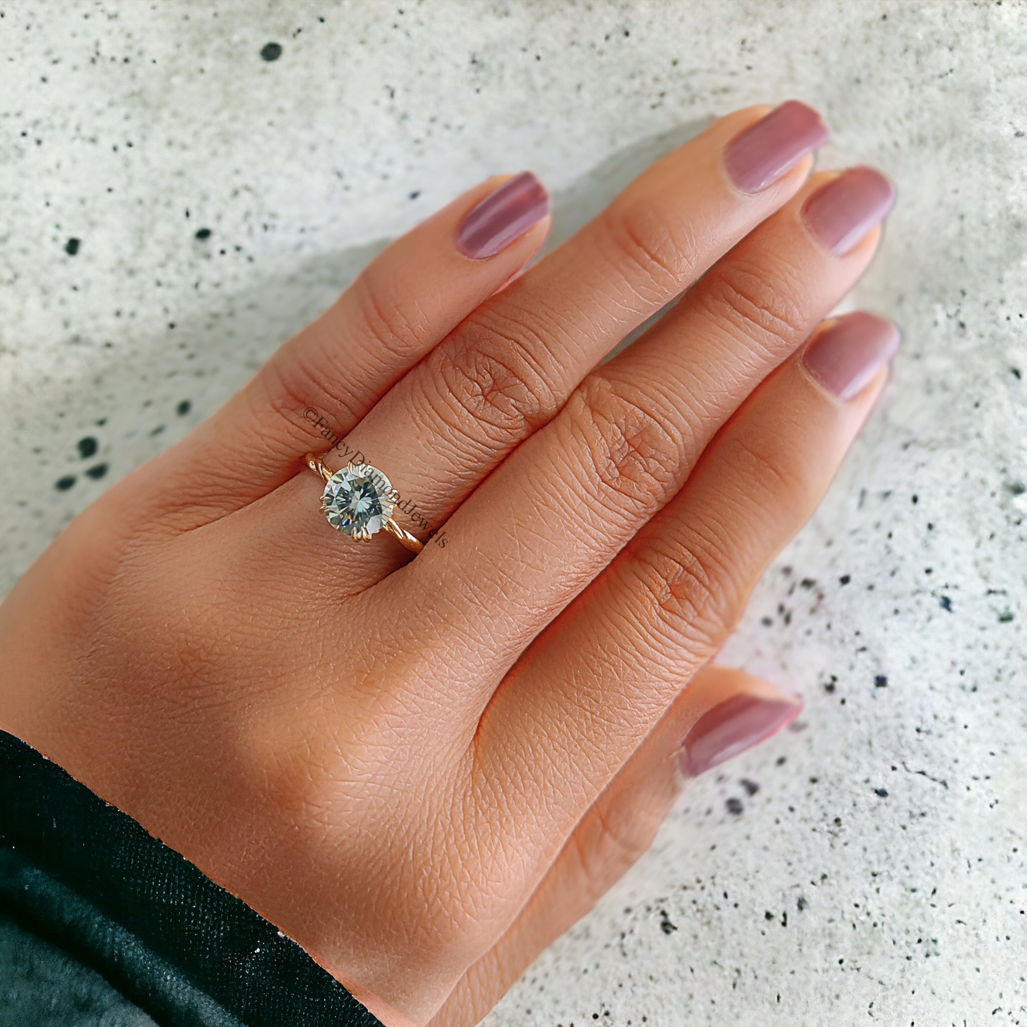 1.20 CT Round Brilliant Cut Cyan Blue Moissanite Engagement Ring Hidden Halo Double Claw Prong Twisted Shank Ring Anniversary Gift Ring FD50