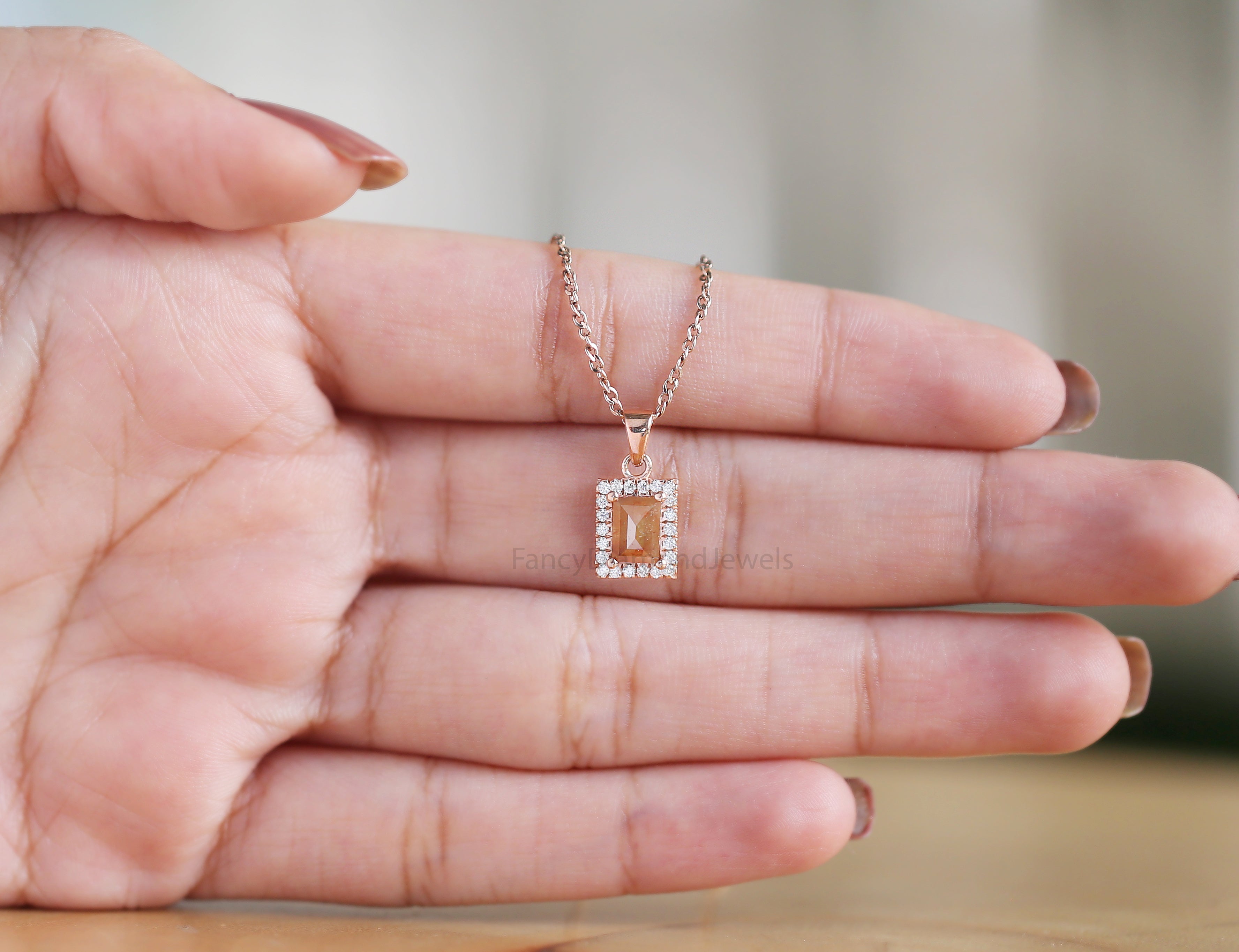 Baguette Brown Color Diamond Pendant 0.81 Ct 6.20 MM Baguette Shape Diamond Pendant 14K Solid Rose Gold Silver Engagement Pendant QN8980