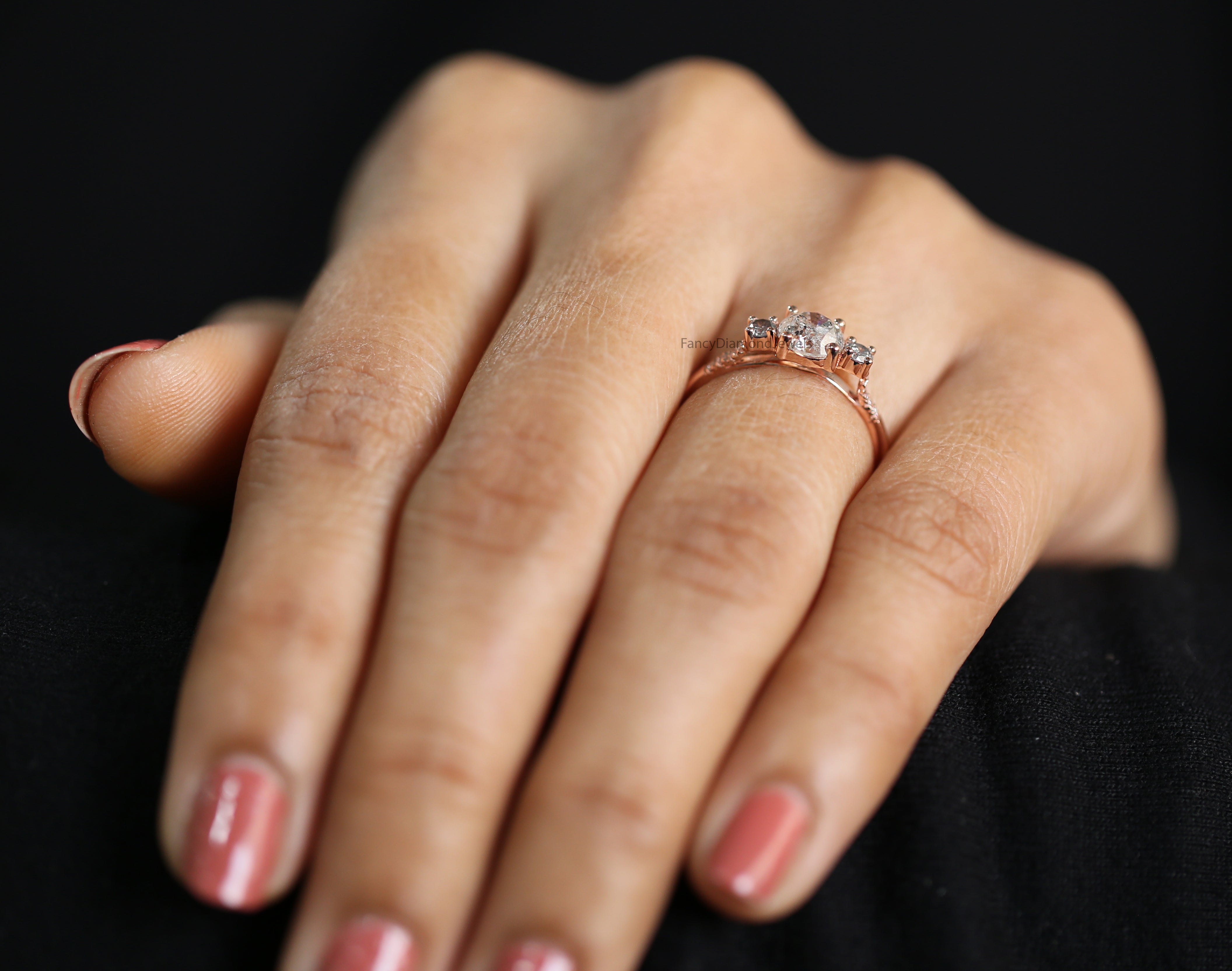 Round Cut Salt And Pepper Diamond Ring 0.83 Ct 5.64 MM Round Diamond Ring 14K Solid Rose Gold Silver Engagement Ring Gift For Her QN2184