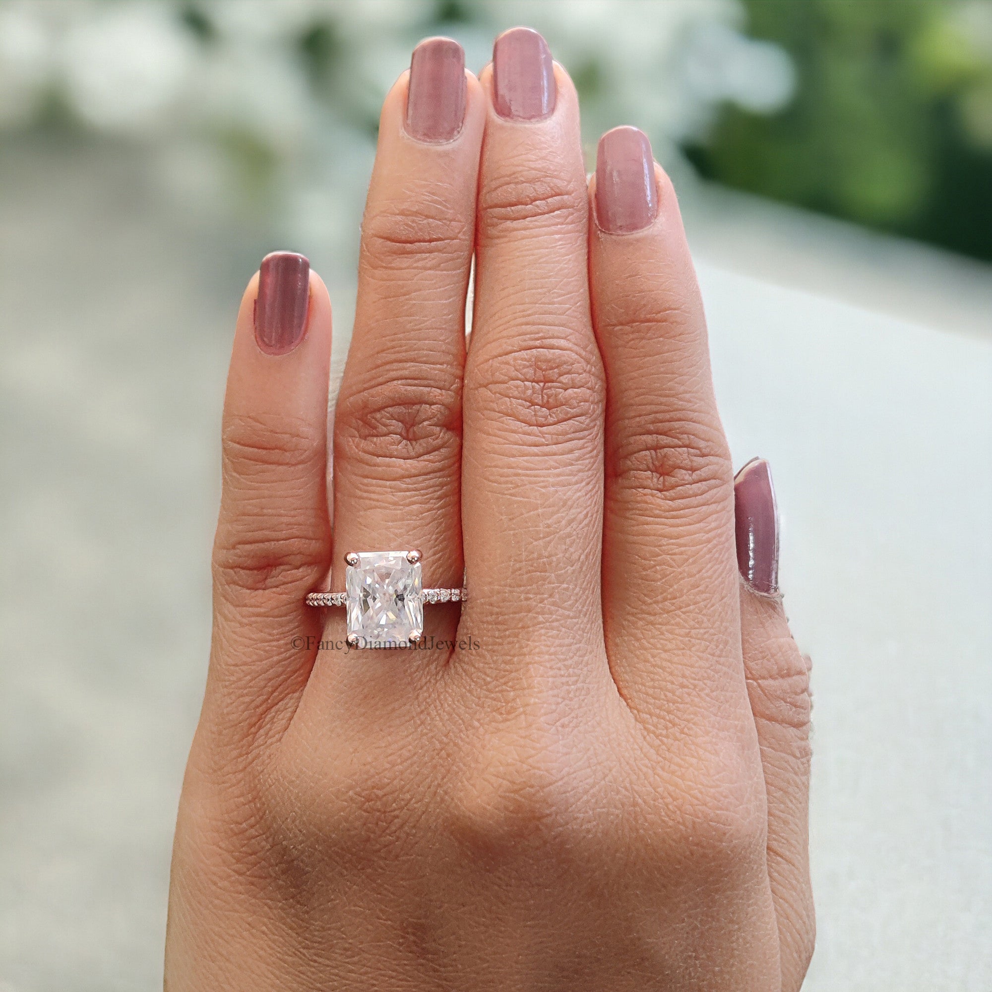 Radiant Cut Colorless Moissanite 3.90 TW Pave Setting Engagement Ring Wedding Ring 14K White Gold Moissanite Engagement Ring Bridal Set FD30