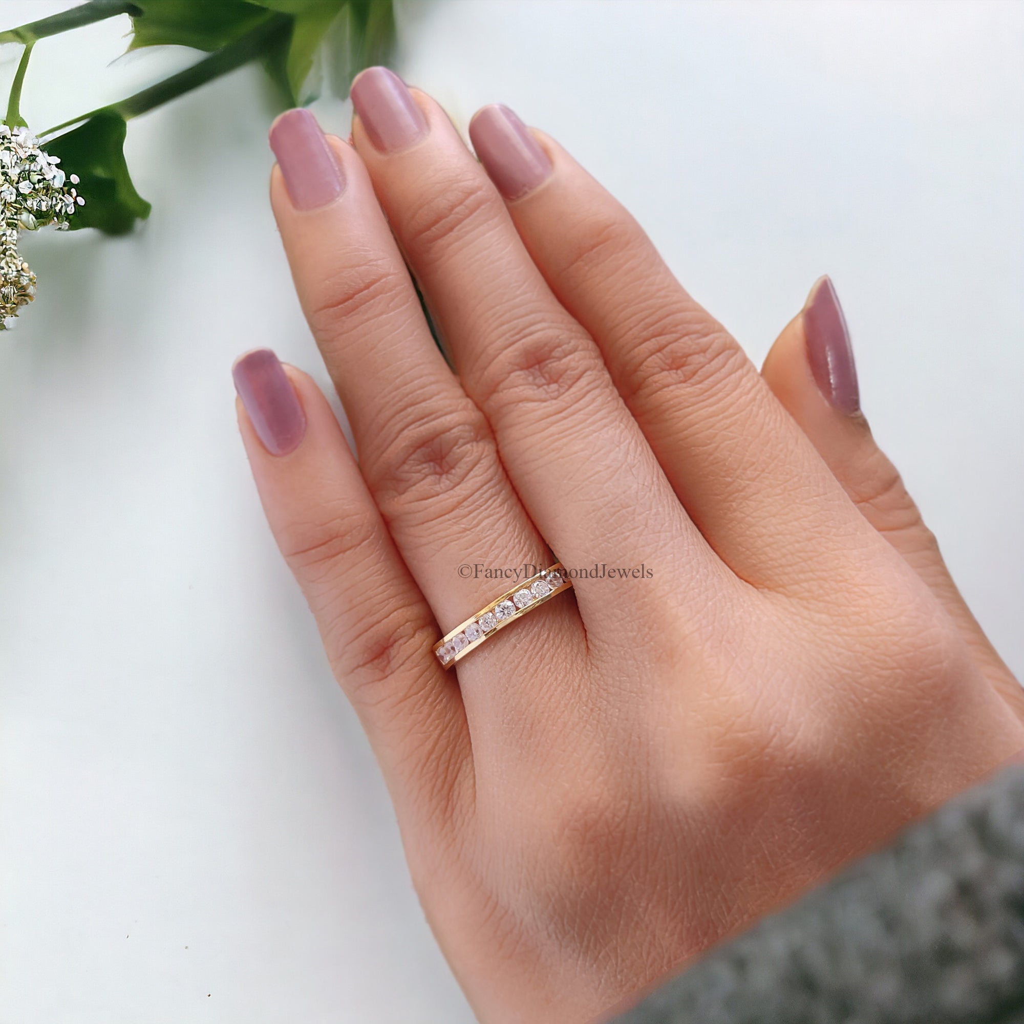 Stunning Round Cut Moissanite Wedding Band In Channel Setting Half Eternity Style Wedding Band Anniversary Gift for Her Bridal Band FD46