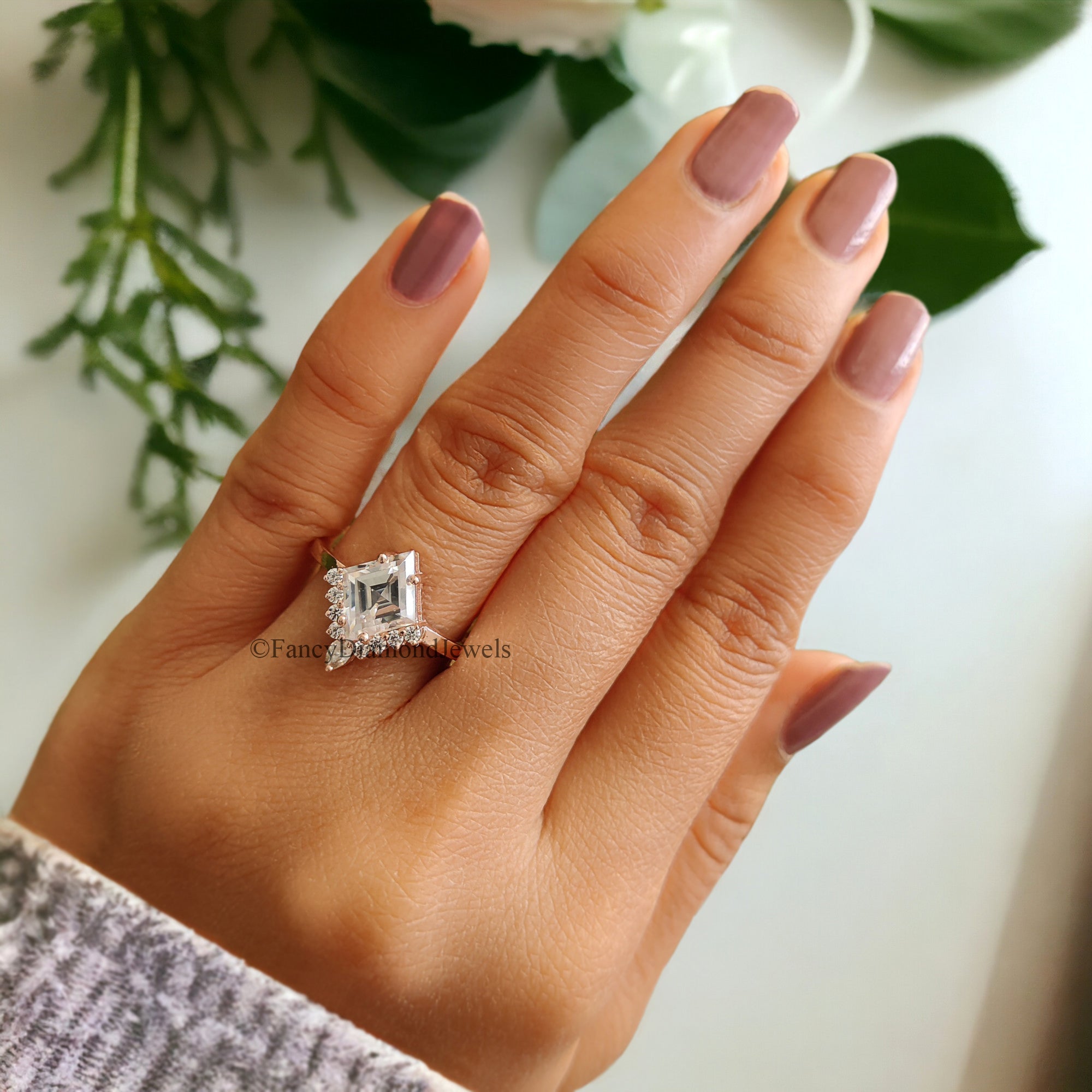 1.80 CT Kite Half Halo Colorless Moissanite Ring Antique Half Halo Engagement Ring Prong Set Wedding Ring Anniversary Gift For Her FD79