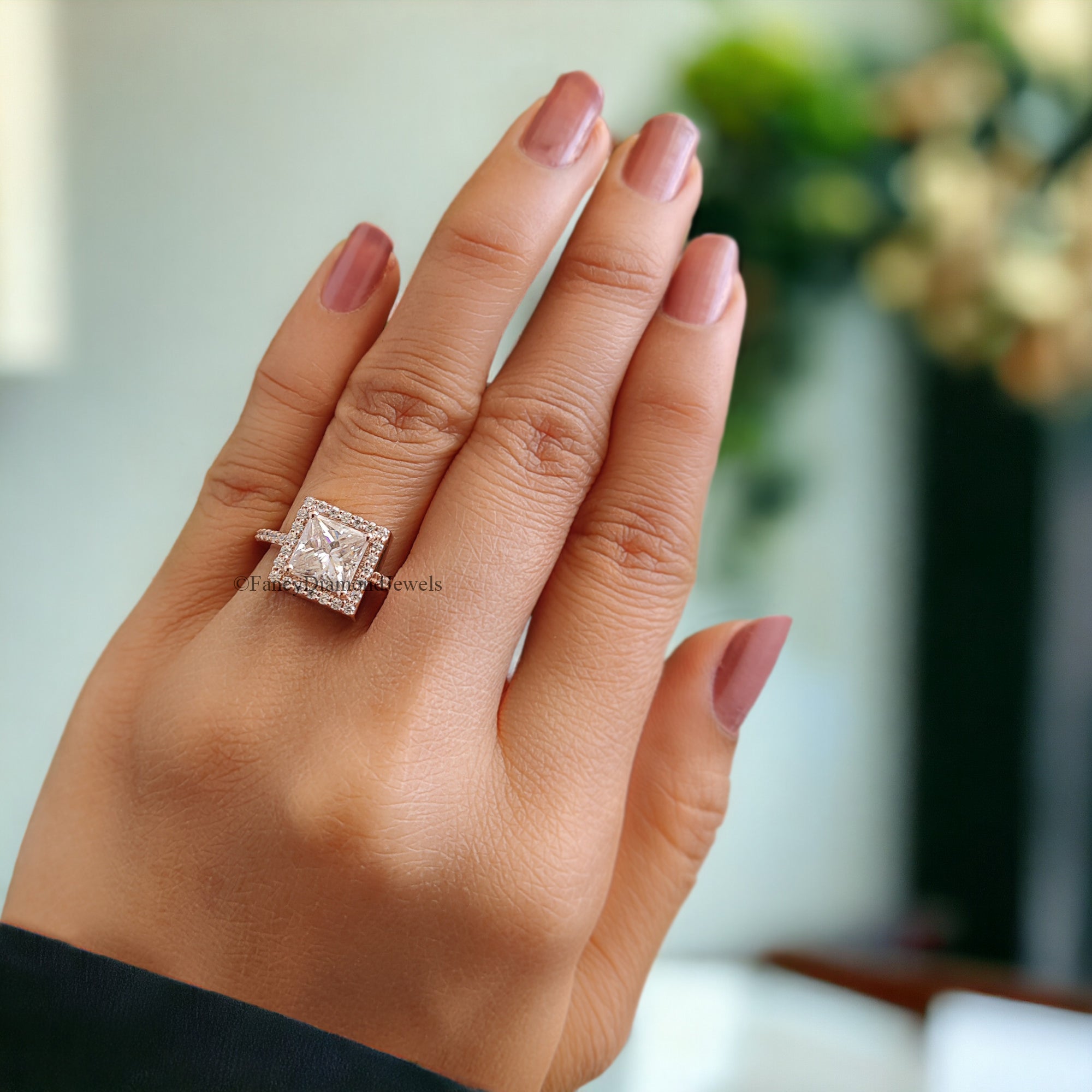 1.70 CT Princess And Round Cut Colorless Moissanite Halo Engagement Ring Prong Set Wedding Ring Cathedral Ring Anniversary Gift Ring FD103