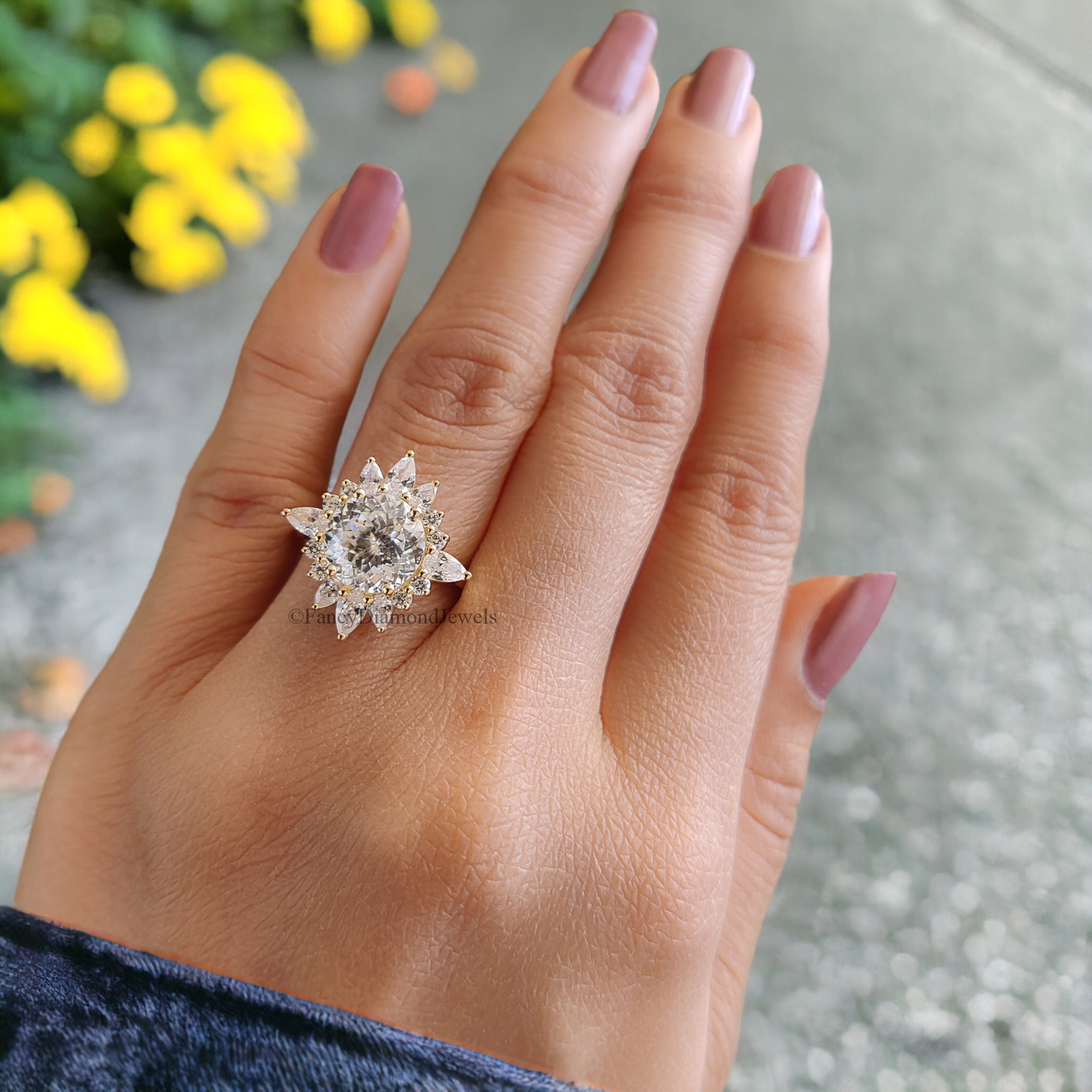 Vintage Engagement Ring 1920s Portuguese Cut Moissanite Yellow Gold Moissanite Aniversary Ring Handmade Jewelry by Fancy Diamond Jewels FD70