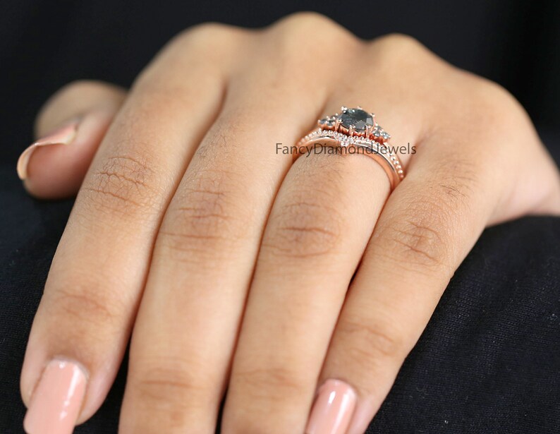 1.02 Ct Natural Round Shape Salt And Pepper Diamond Ring 6.10 MM Round Cut Diamond Ring 14K Solid Rose Gold Silver Engagement Ring QN1453