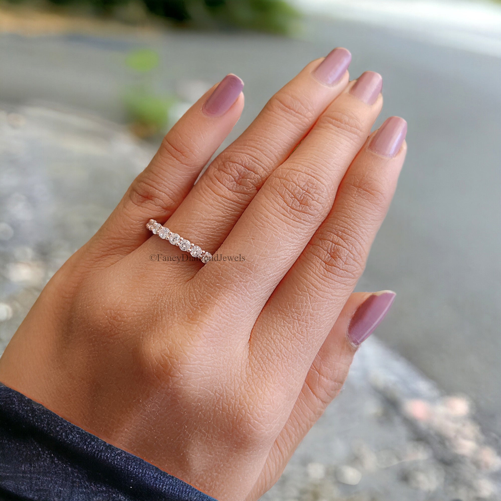 Round Brilliant Cut Colorless Moissanite Band 1.50/1.70/2.0/2.5 MM Full Eternity Wedding Band Anniversary Gift for Her Bridal Band FD35