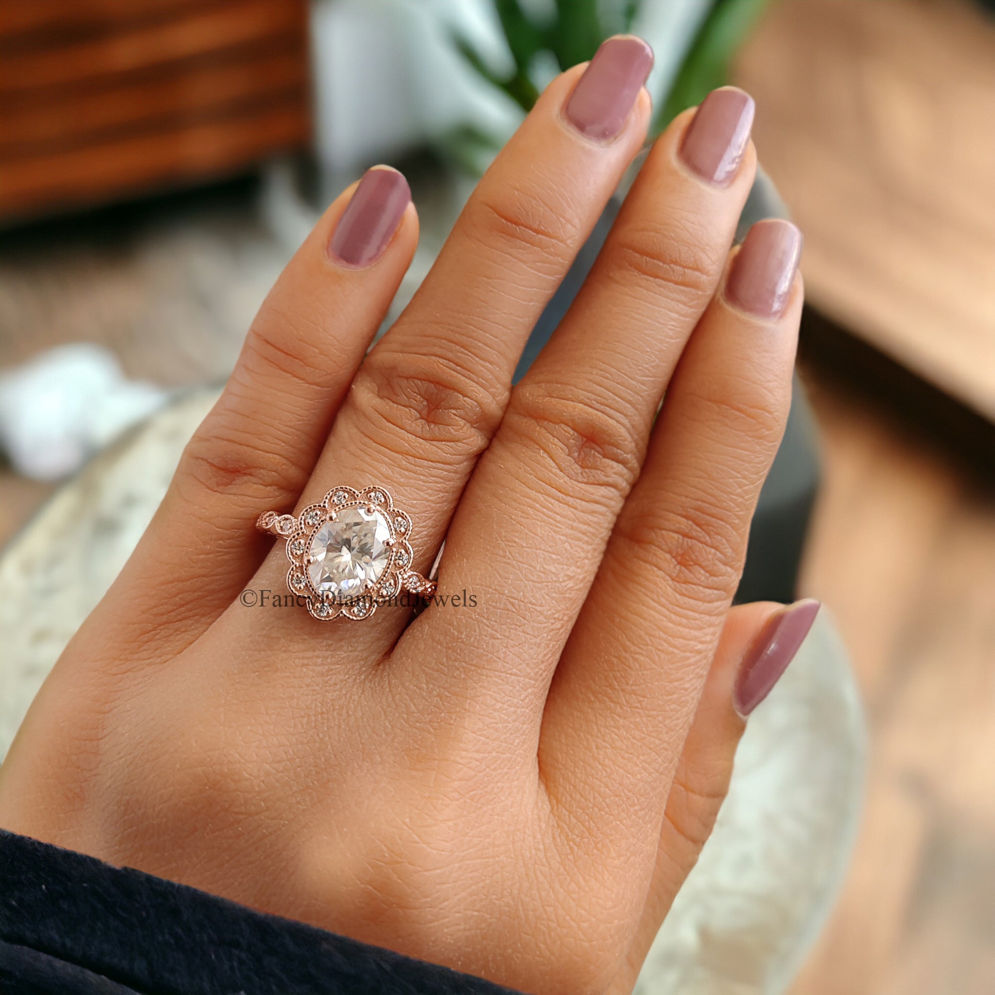 Oval Moissanite Bridal Ring 1.70ct Diamond Bridal Ring Rose Gold Matching Ring Moissanite Engagement Ring Anniversary Ring Gift For Her FD77