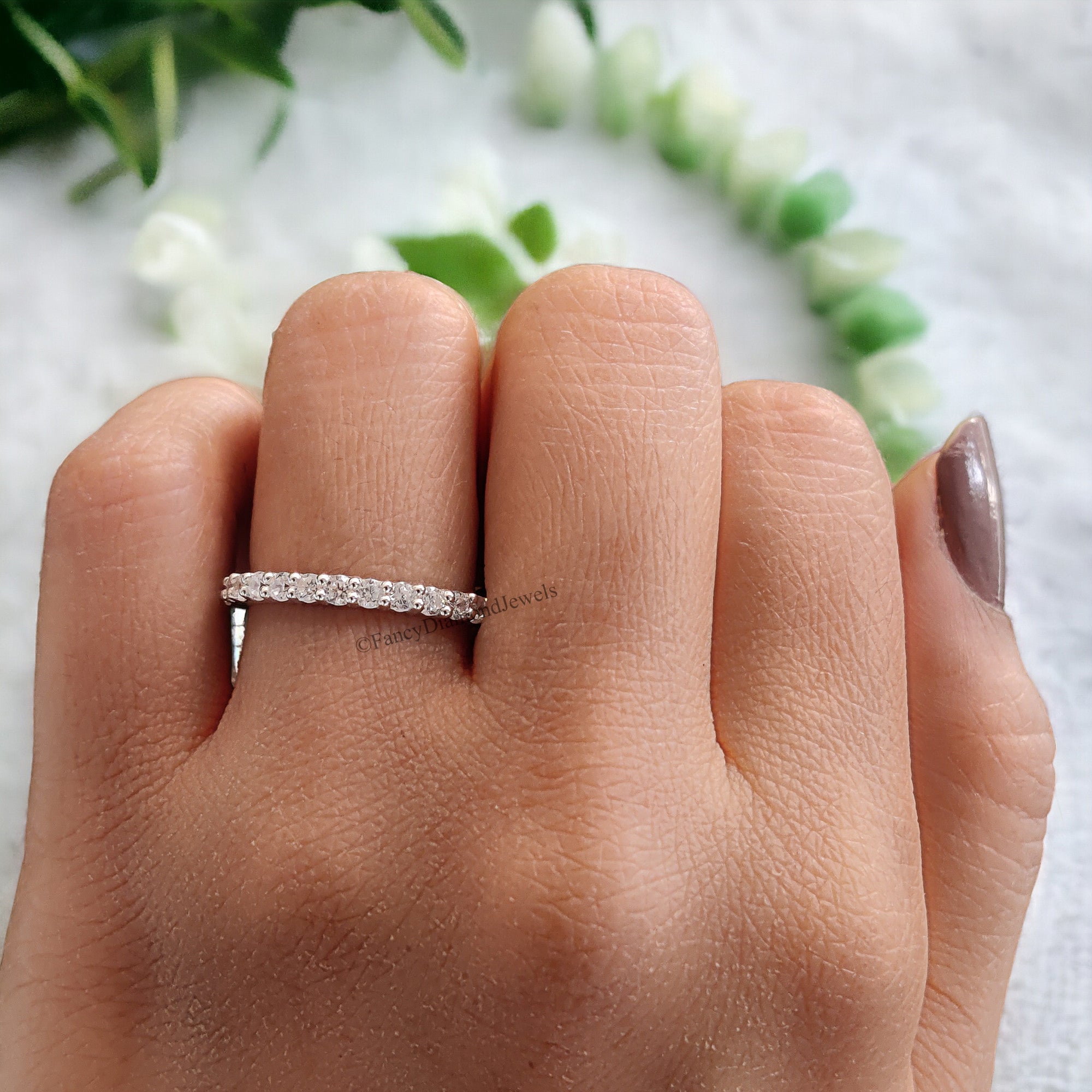 Round Brilliant Cut Colorless Moissanite Band 1.50/1.70/2.0 MM Eternity Wedding Band Half Eternity Anniversary Gift for Her Bridal Band FD21