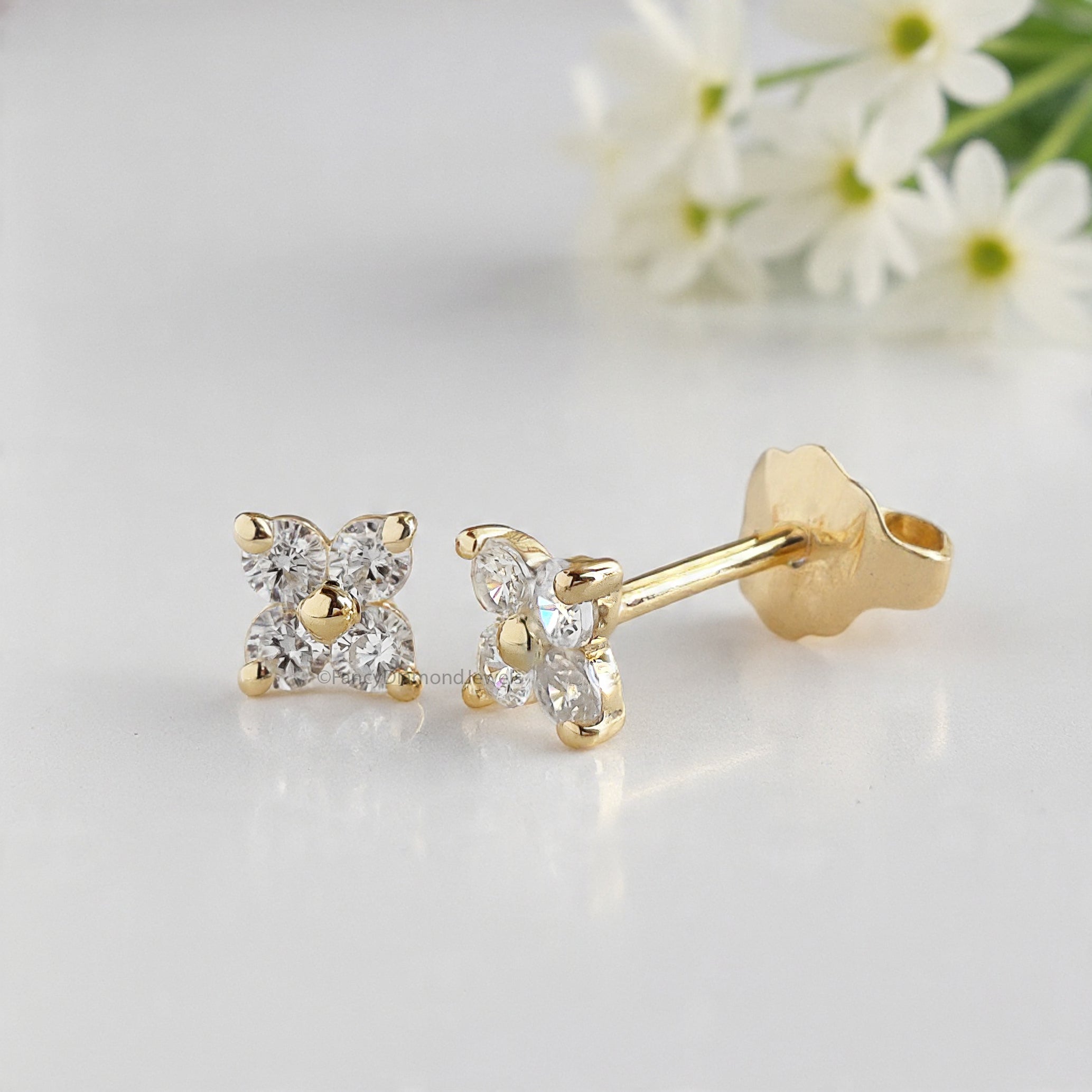 Flower Stud Earring Round White Diamond Earring Round Brilliant Shape Earring Prong Earring Engagement Earring Gift For Her FD509