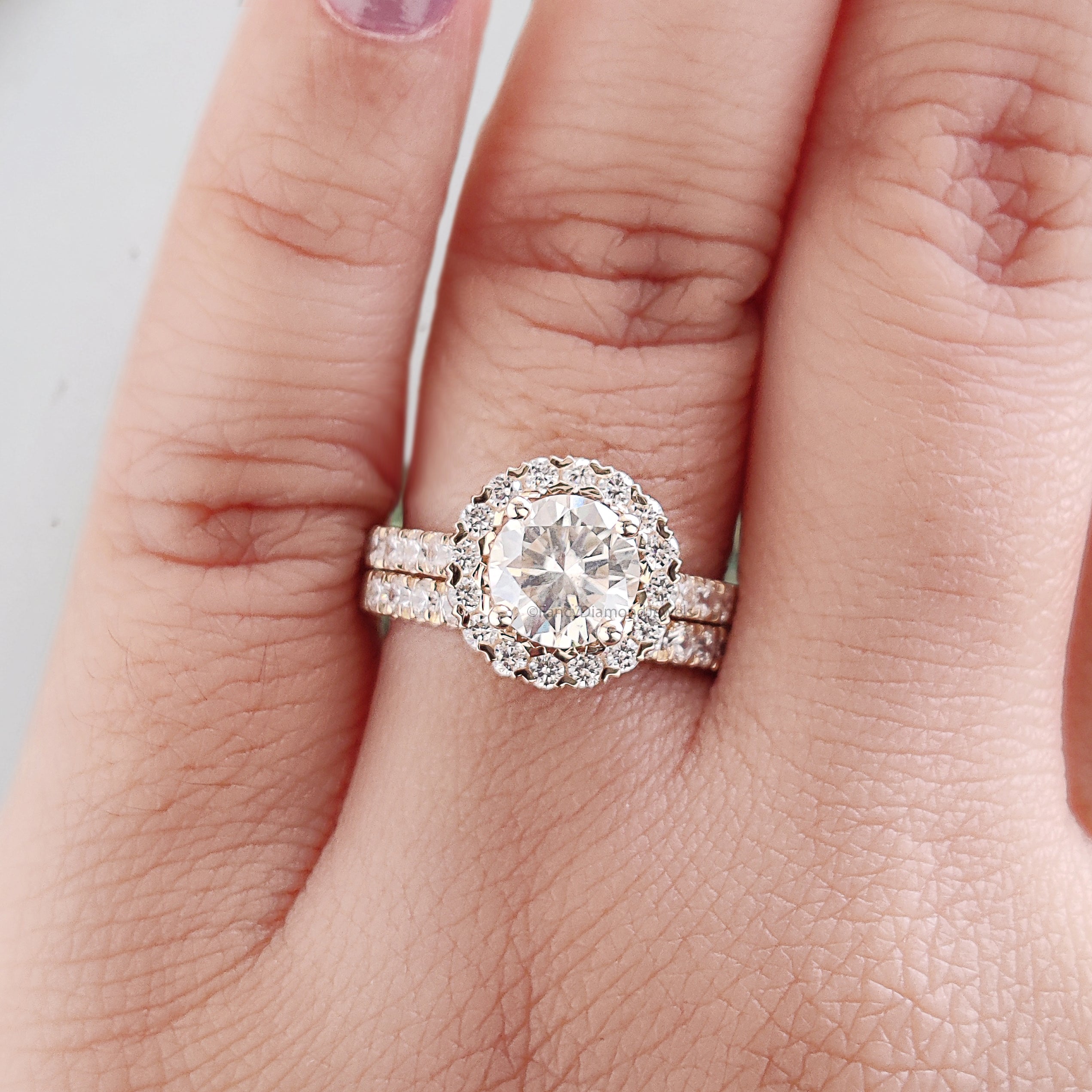 1.00 CT Round Lab Grown Diamond Promise Ring Set Round Diamond Set in Halo Ring Round Diamond Engagement Ring Gift For Wedding Ring FD471