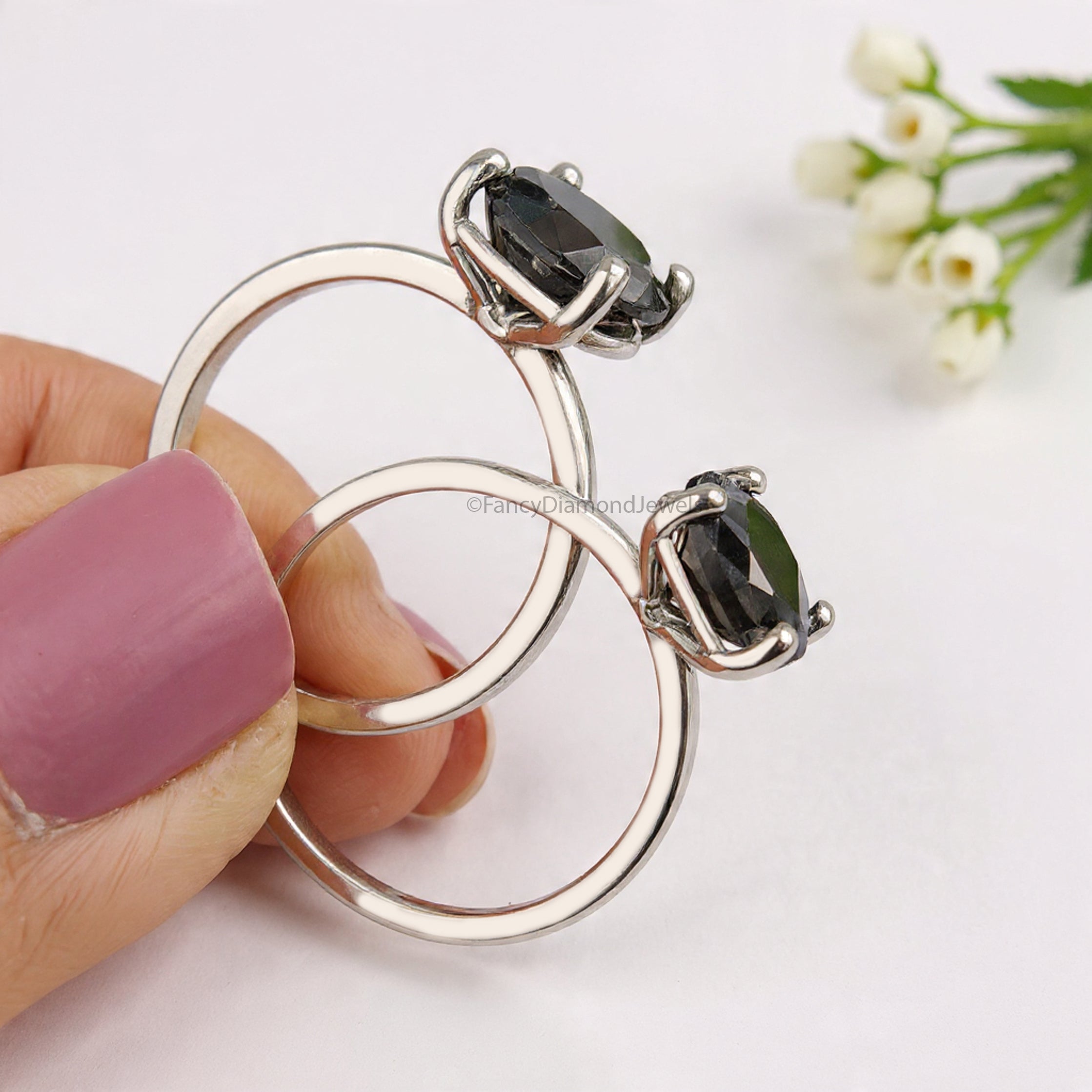 Round Black Onyx stone engagement ring 11mm 9mm 8mm 6.50mm 4mm ring silver simulant Ring Solitaire ring Diamond ring Gift for her FD505