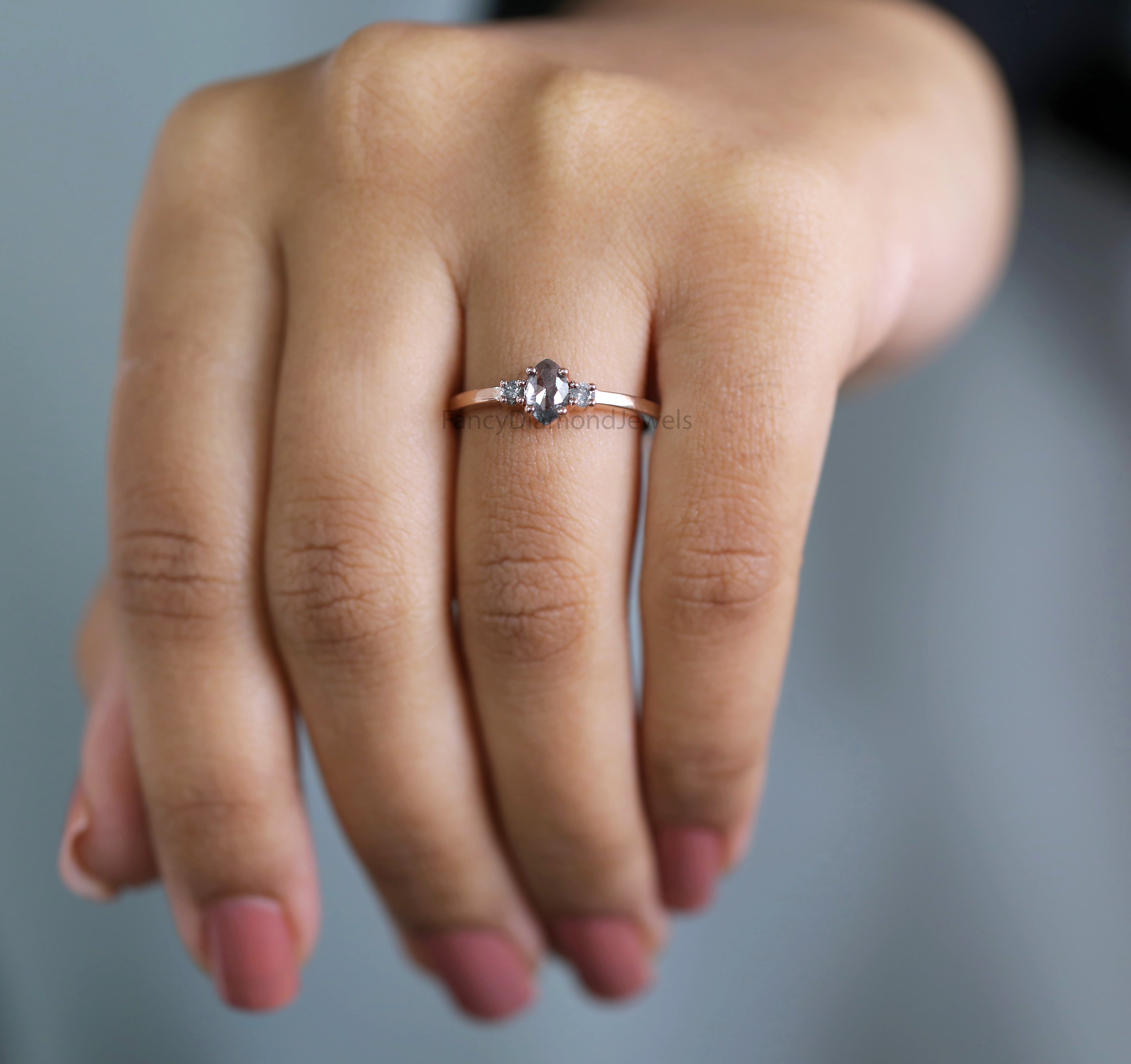 Marquise salt and pepper Diamond Ring, Salt and pepper Marquise Diamond Engagement Ring, Marquise Diamond Ring, Marquise Shape Ring, KD1152