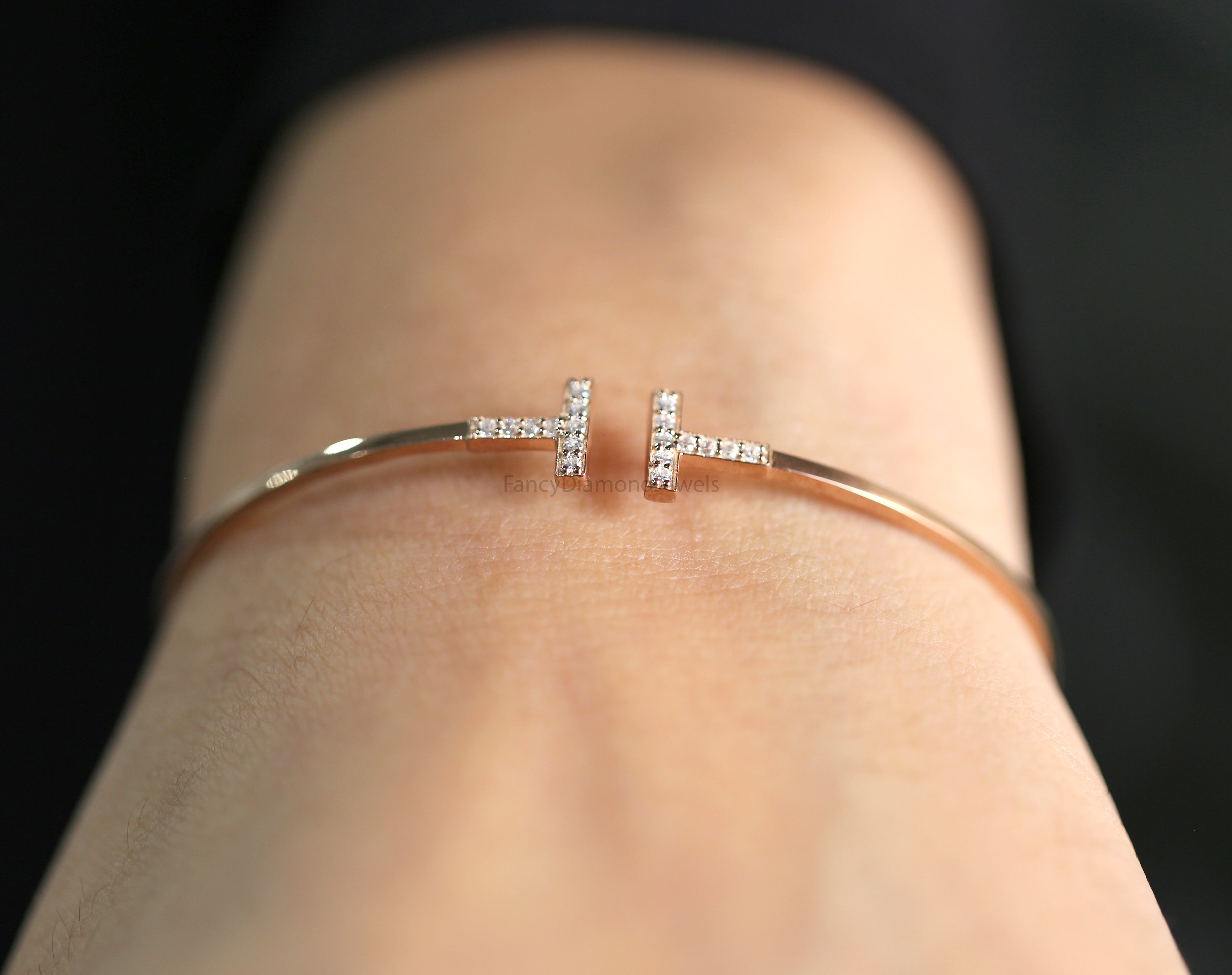 Round White Color Diamond Bracelet, White Diamond Anniversary Gift Bracelet, Gold Bracelet, Round Brilliant Cut Diamond Bracelet, KD1148
