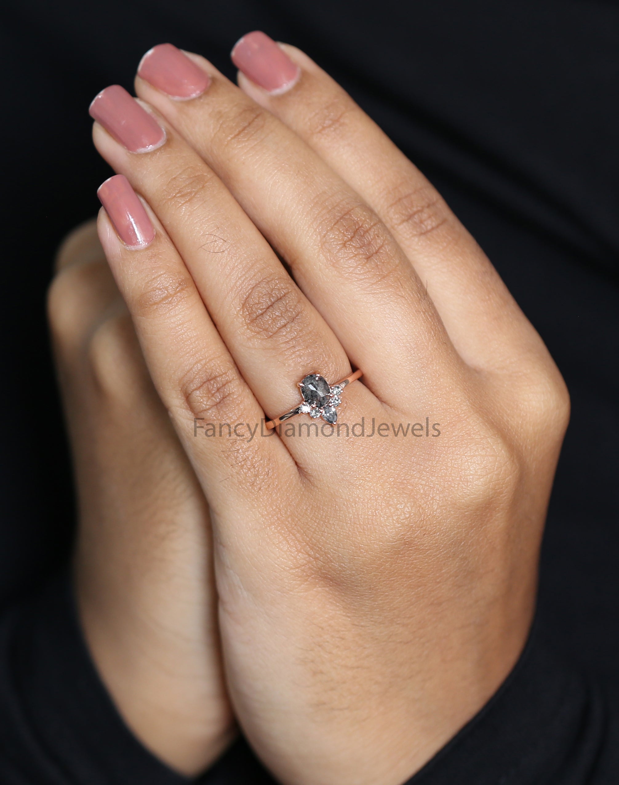 Salt And Pepper Oval Diamond Ring, Natural Oval Diamond Ring, Oval Diamond Engagement Ring, Solitaire Ring, Oval Cut Ring, Oval Ring, KD1105
