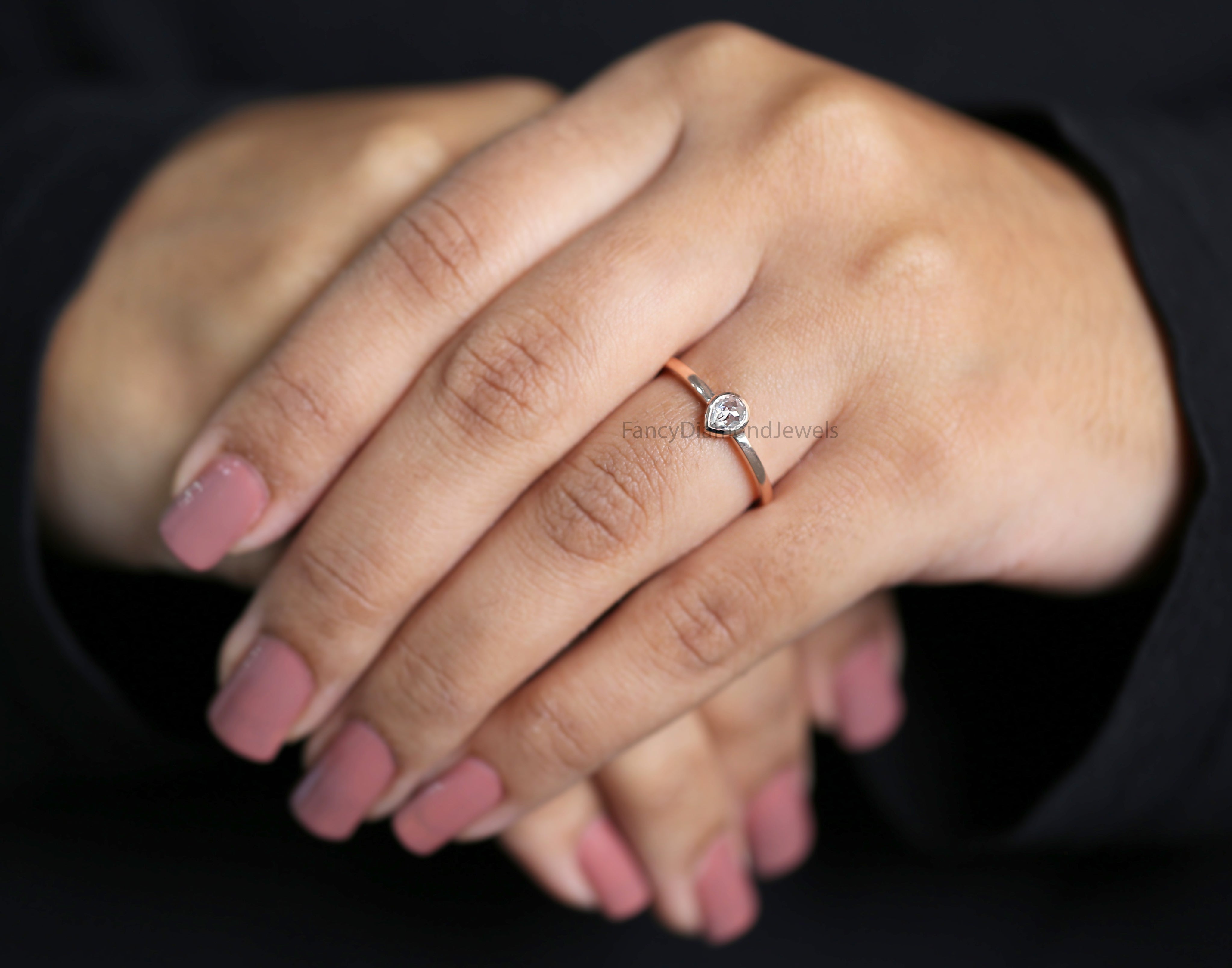 Pear Salt And Pepper Diamond Ring, Salt And Pepper Pear Diamond Engagement Ring, Pear Diamond Ring, Pear Cut Ring, Pear Bezel Ring, KD1171