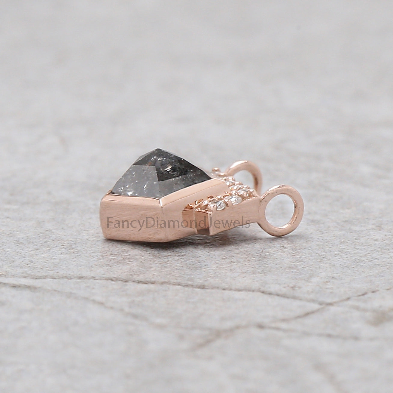 Pentagon Cut Salt And Pepper Diamond Pendant 1.31 Ct 6.75 MM Pentagon Shape Diamond Pendant 14K Rose Gold Silver Engagement Pendant QN521