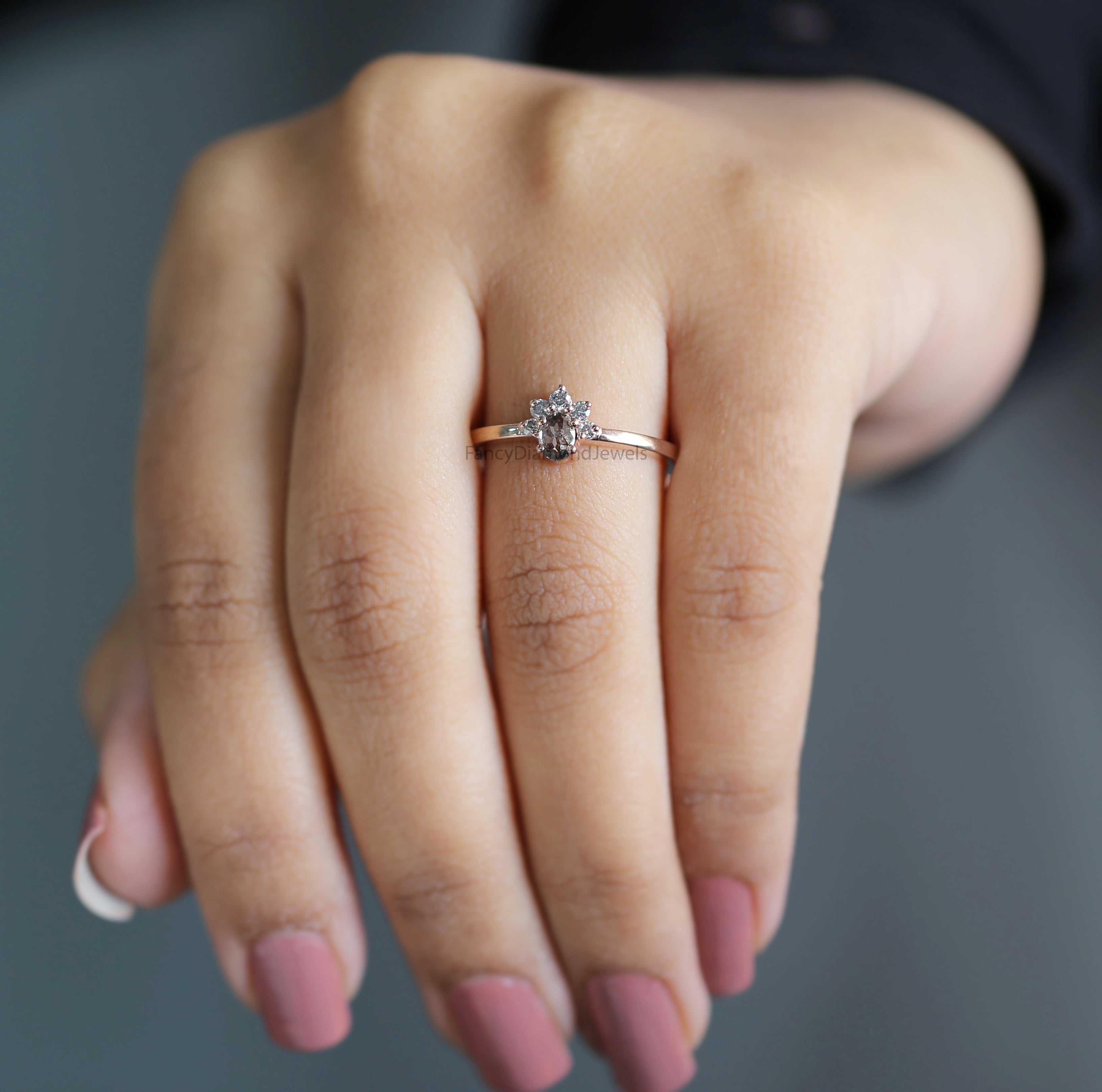 Oval Salt And Pepper Diamond Ring, Salt And Pepper Oval Diamond Engagement Ring, Oval Diamond Ring, Oval Cut Ring, Oval Shape Ring, KD1165