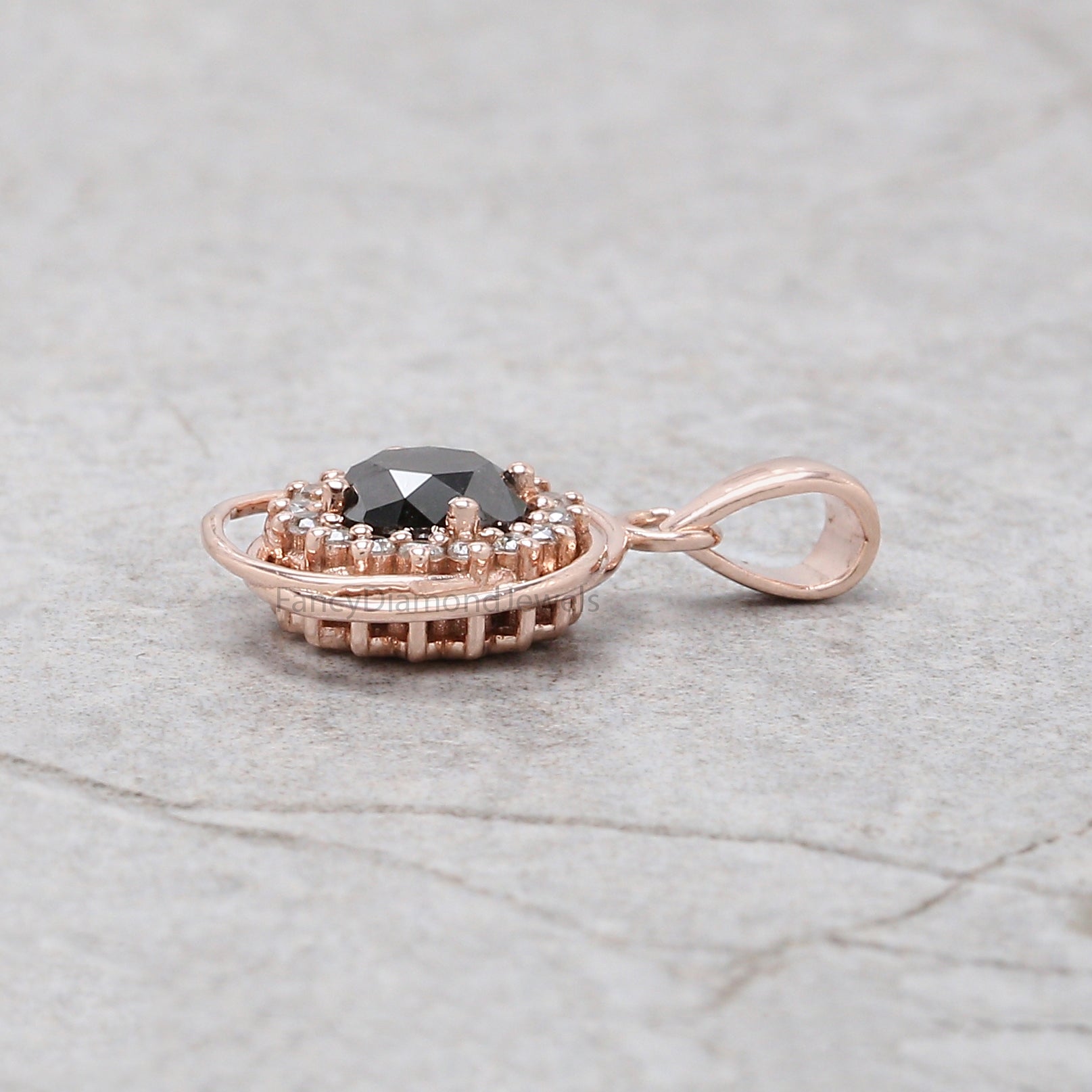 Round Brilliant Cut Salt And Pepper Diamond Pendant, Unique Diamond Pendant, Brilliant Cut Diamond Pendant, Dangling Diamond Pendant KDN8714