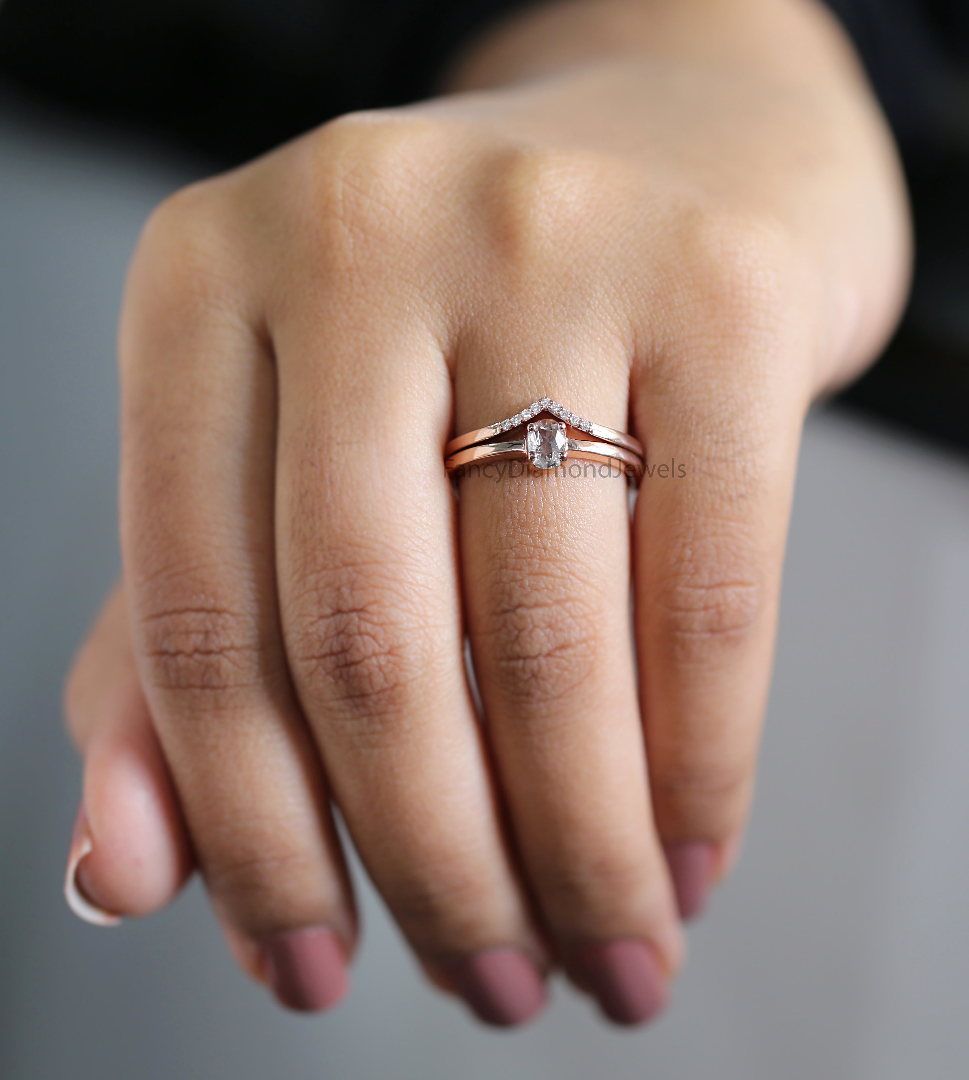 Oval salt and pepper Diamond Ring, Salt and pepper Oval Diamond Engagement Ring, Oval Diamond Ring, Oval Ring, Oval Bridal Ring Set, KD1142