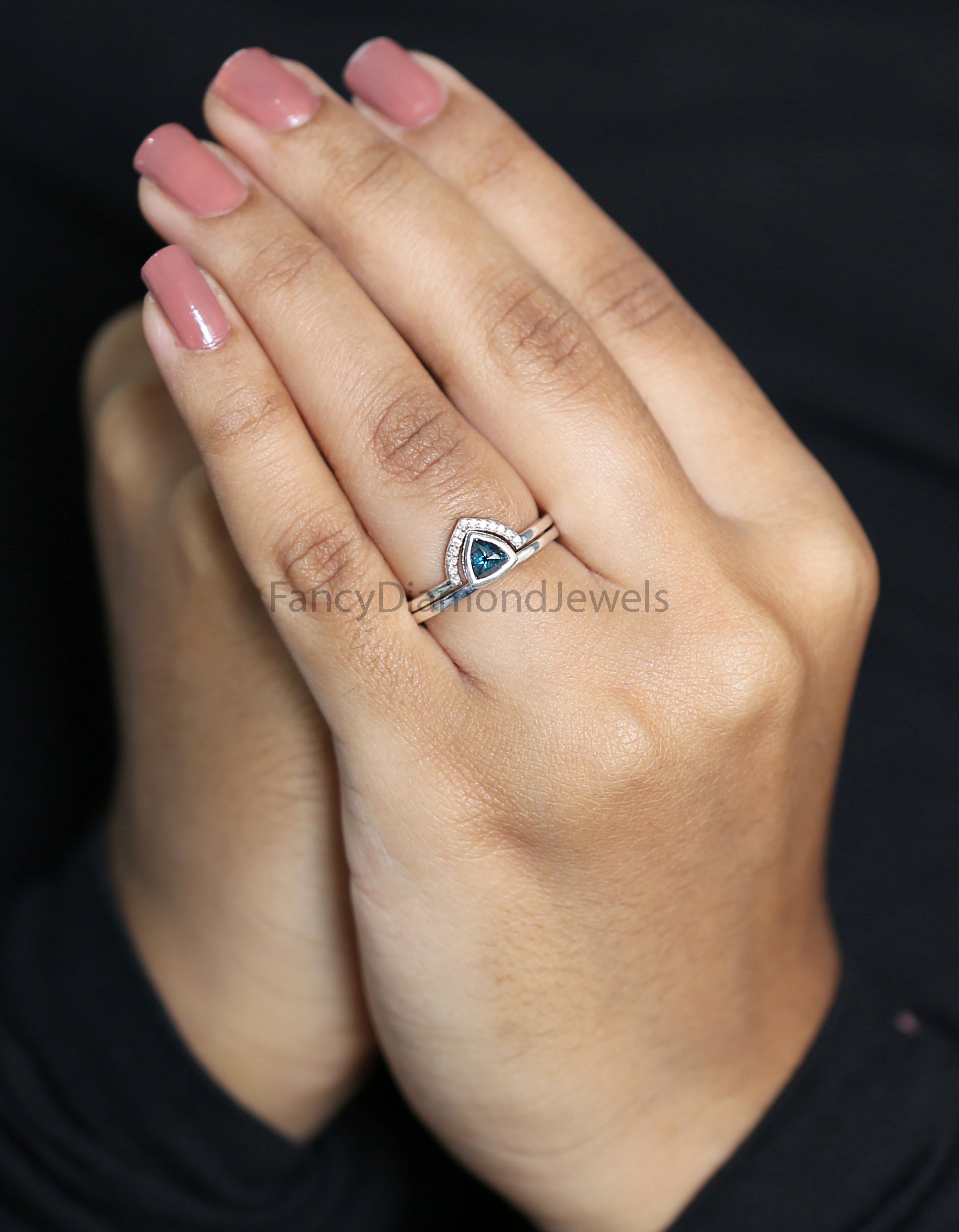 Triangle Cut Blue Color Diamond Ring 0.55 Ct 5.15 MM Triangle Shape Diamond Ring 14K White Gold Silver Engagement Ring Gift For Her QL3136