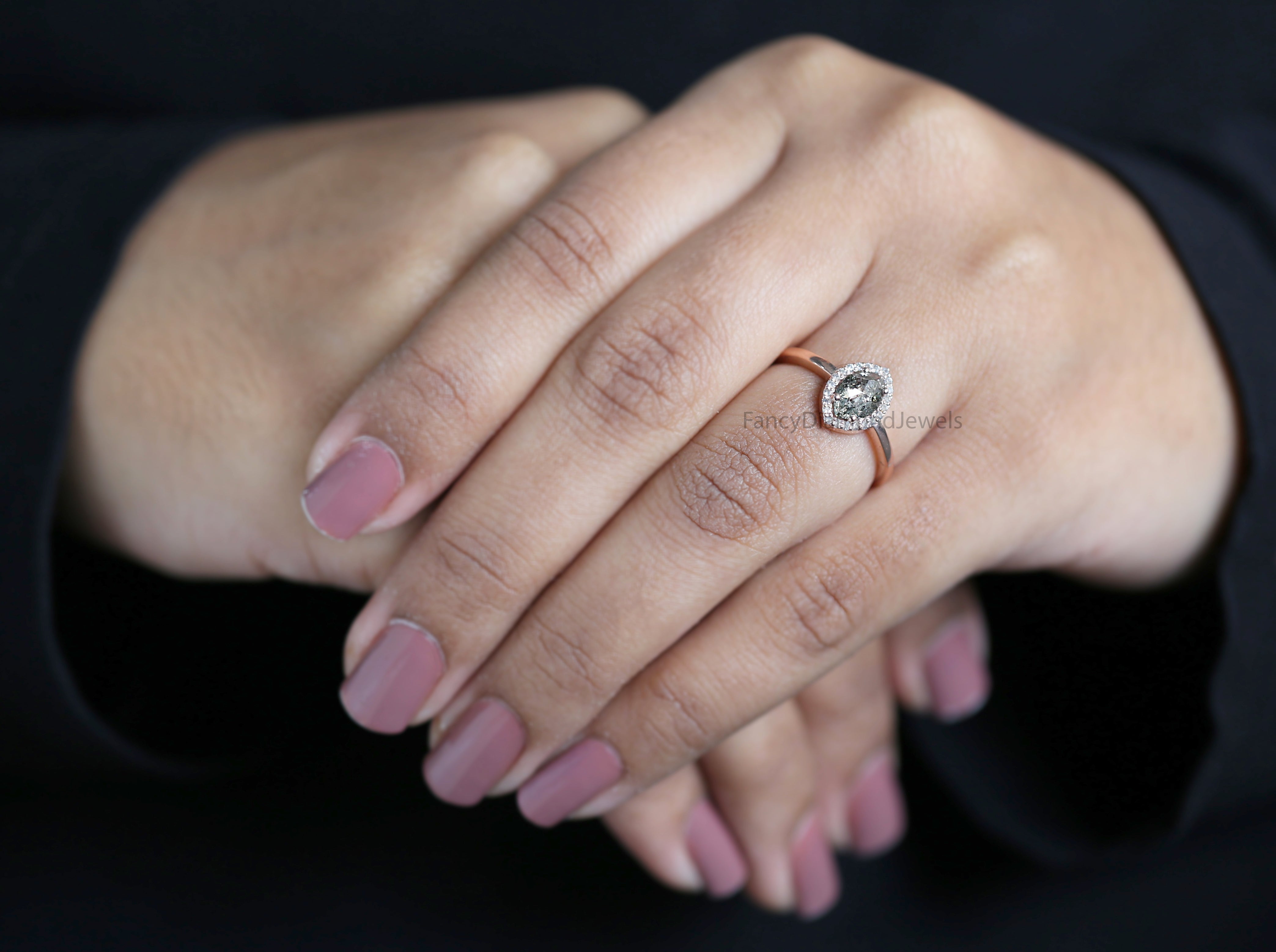 Marquise Cut Salt And Pepper Diamond Ring 0.64 Ct 7.70 MM Marquise Diamond Ring 14K Rose Gold Silver Engagement Ring Gift For Her QN2514