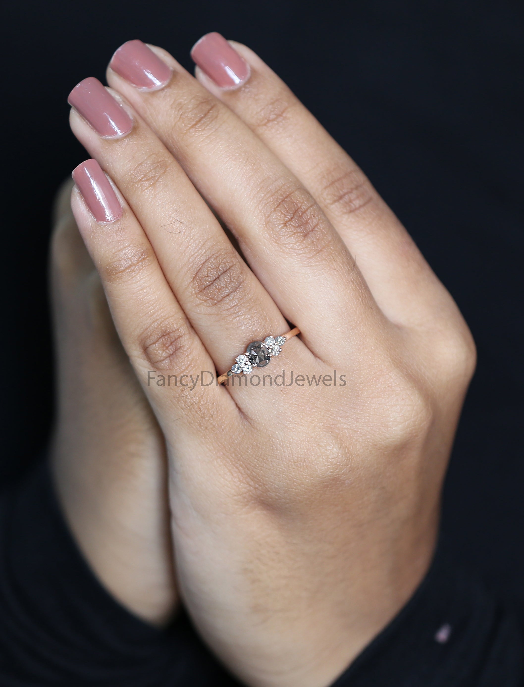 Oval Salt And Pepper Diamond Ring, Salt And Pepper Oval Diamond Engagement Ring, Solitaire Ring, Oval Cut Ring, Oval Shape Ring, KD1106
