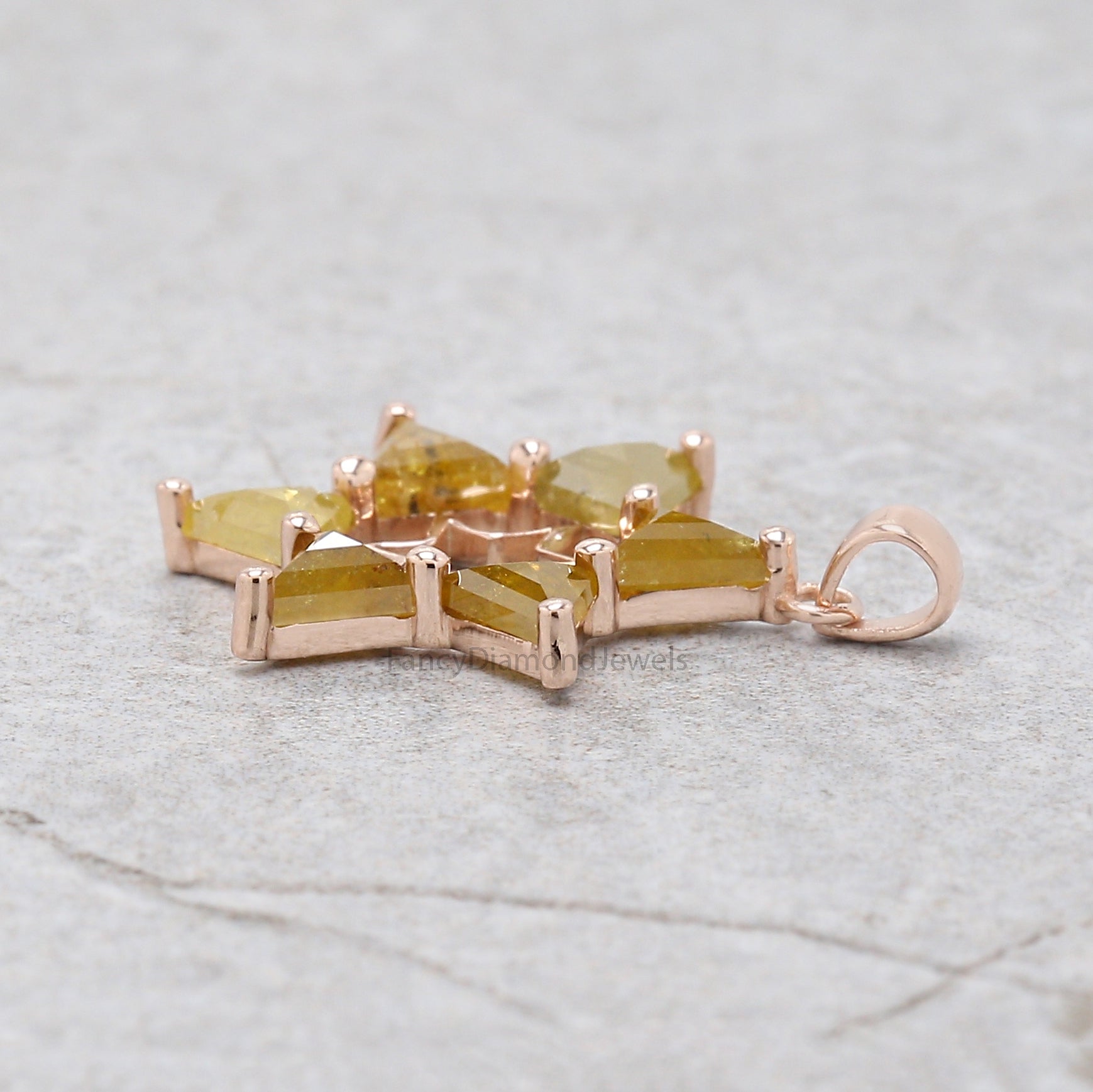 Triangle Cut Yellow Color Diamond Pendant 1.54 Ct 4.68 MM Triangle Shape Diamond Pendant 14K Rose Gold Silver Engagement Pendant QL2050