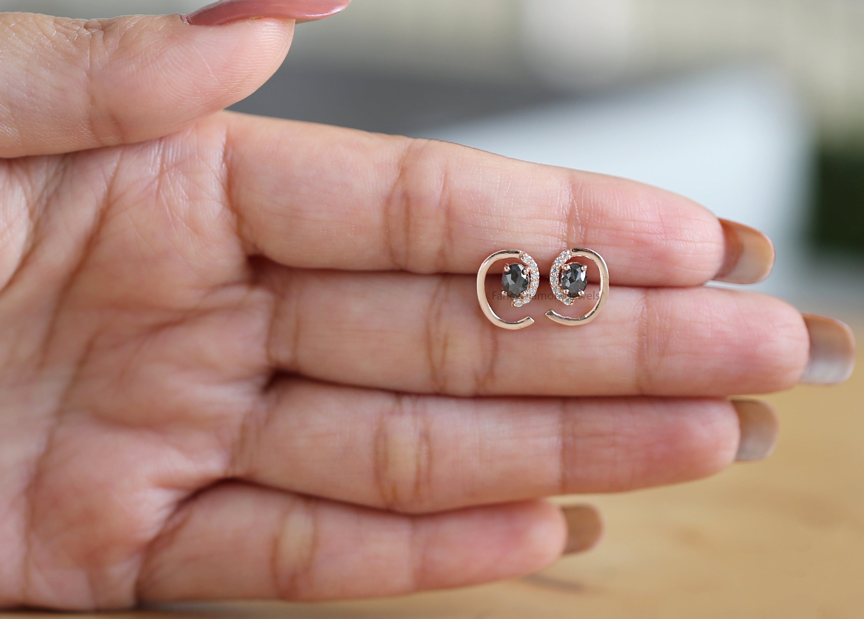 Oval Salt And Pepper Diamond Earring, Oval Shape Earring, Prong Earring, Engagement Earring, Earlobe Earrings, Earrings Jewelry KDN2293