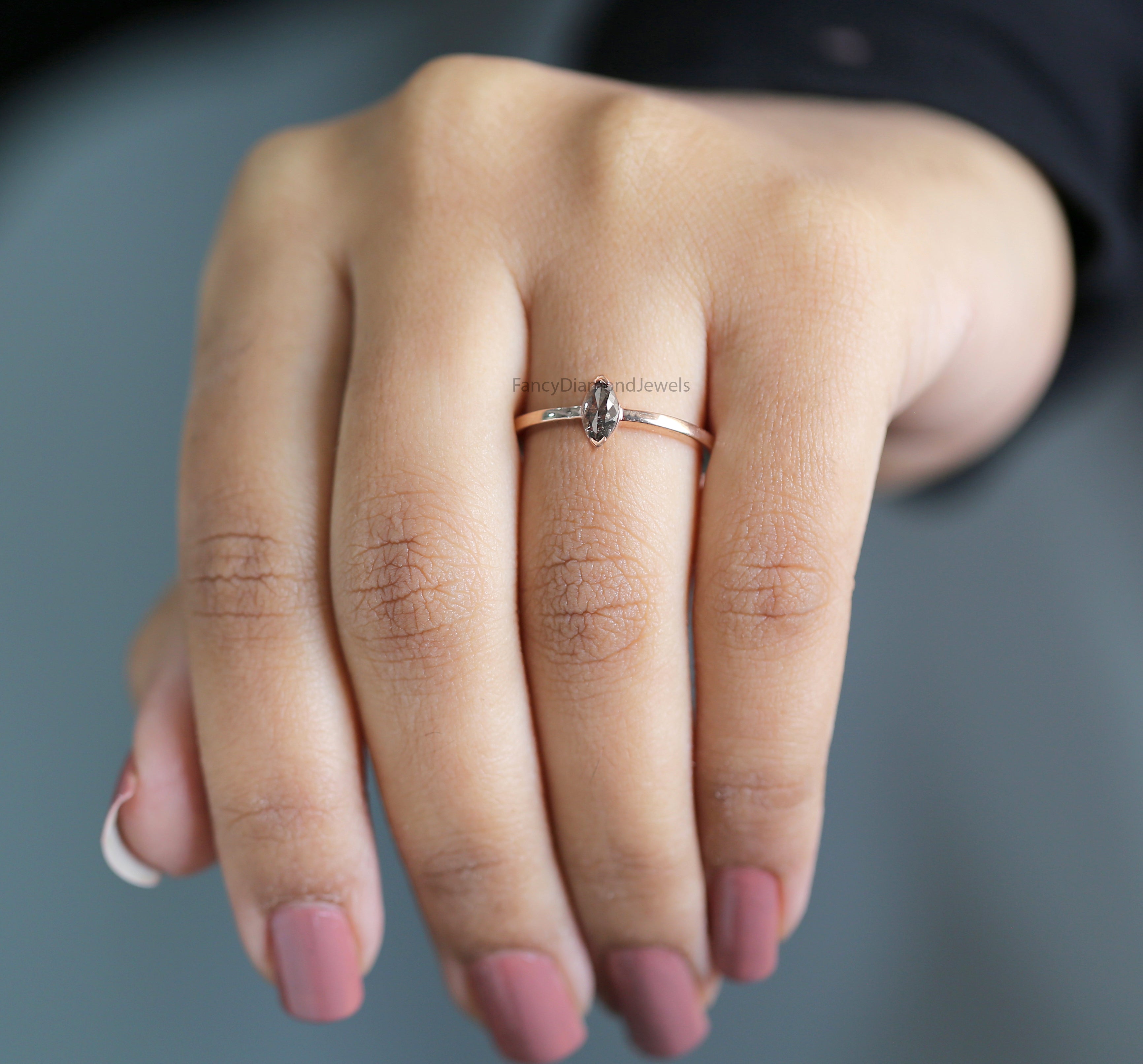 Marquise Salt and pepper Diamond Ring, Salt and pepper Marquise Diamond Engagement Ring, Marquise Diamond Ring, Marquise Shape Ring, KD1163