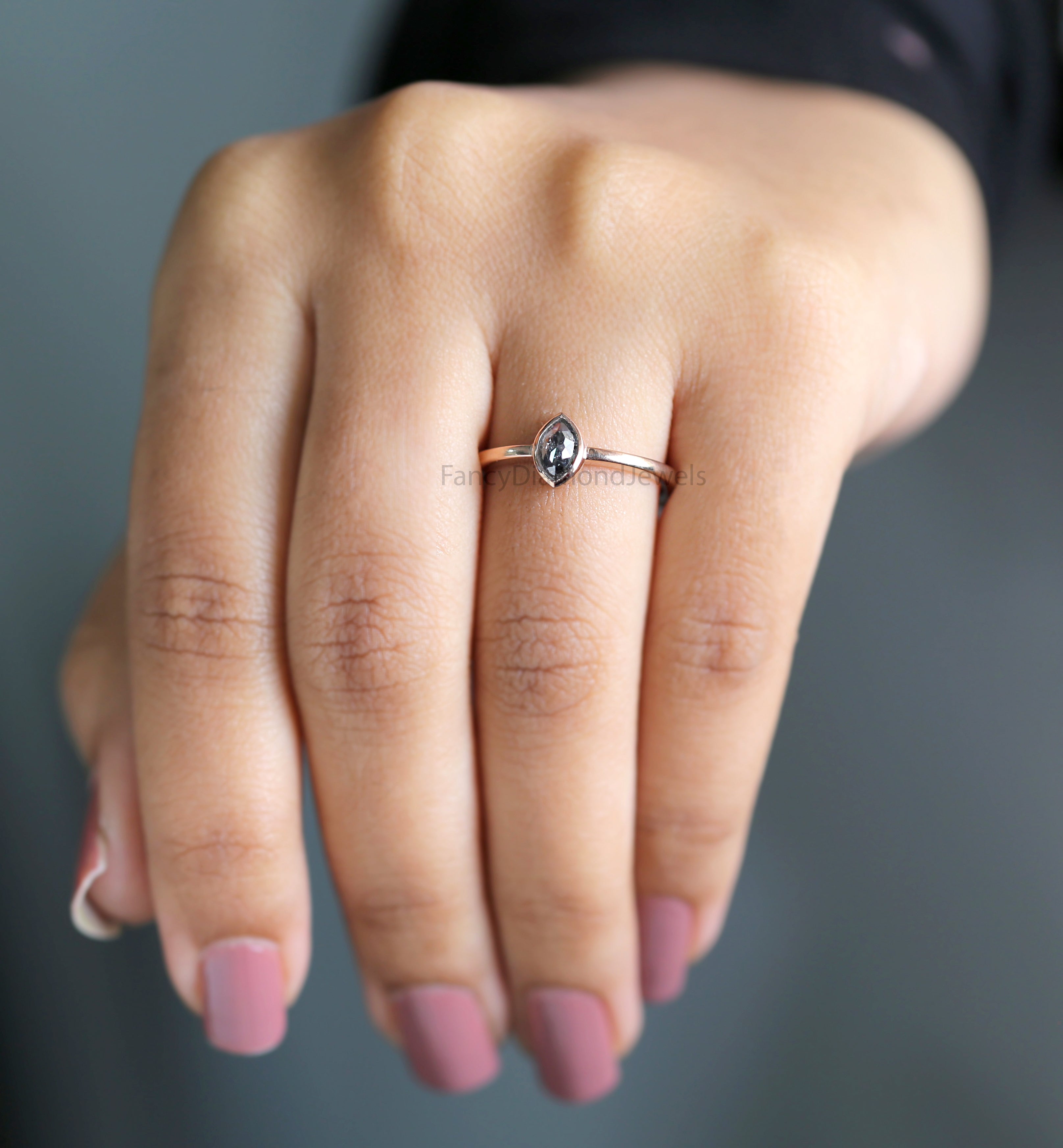 Marquise Salt and pepper Diamond Ring, Salt and pepper Marquise Diamond Engagement Ring, Marquise Diamond Ring, Marquise Shape Ring, KD1155