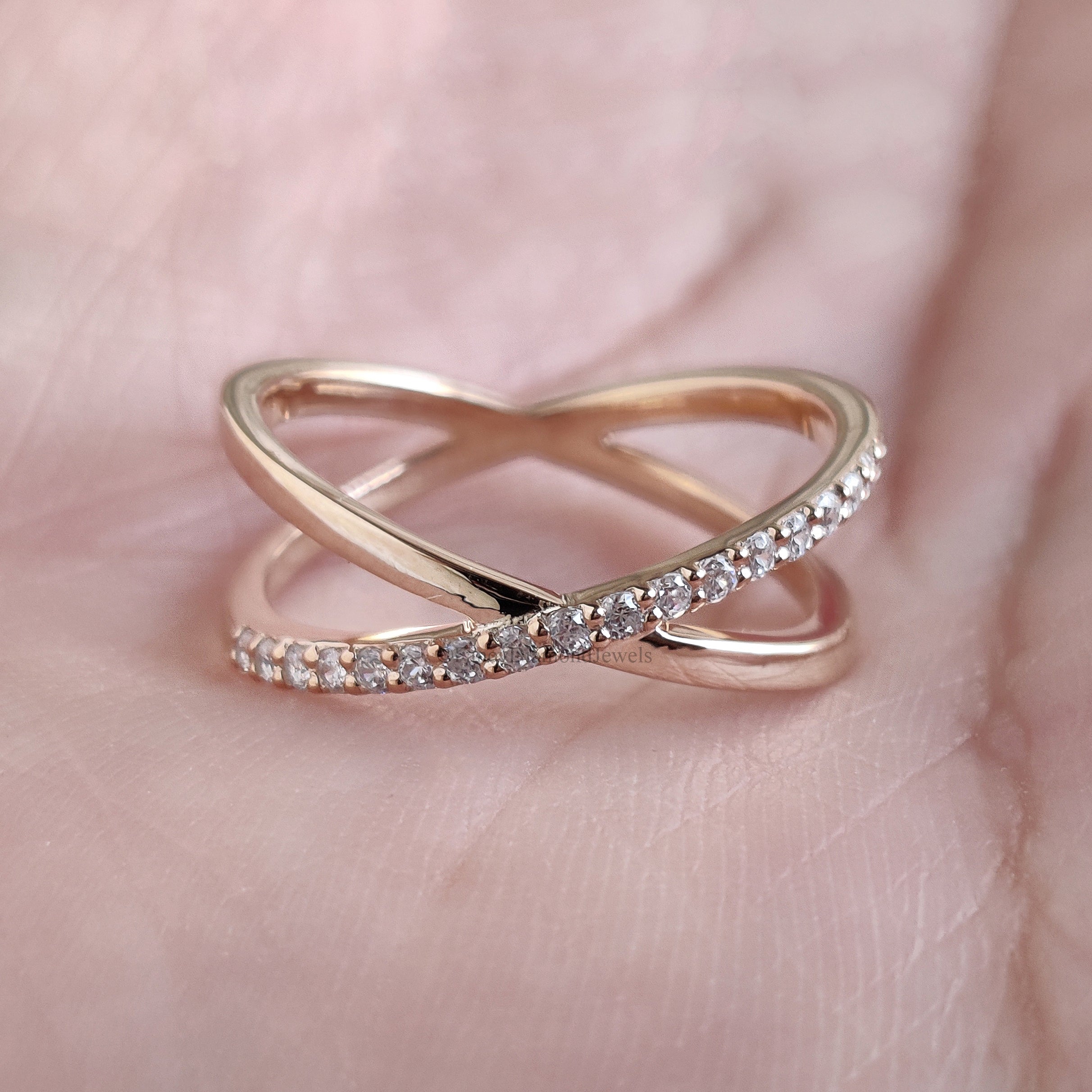 Natural Round Diamond Cross Ring Silver/10K/14K/18K Band 0.17 CT Diamond Crossed Yellow Gold Diamond Anniversary Ring Gift For Her FD461