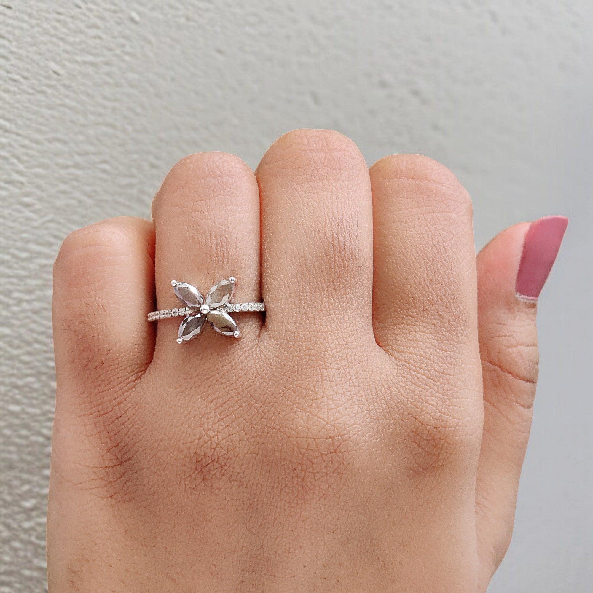 Marquise Yellow Color Diamond Ring 1.01 Ct 6.00 MM Grey Marquise Cut Diamond Ring 14K White Gold Silver Engagement Ring Gift For Her QL9113