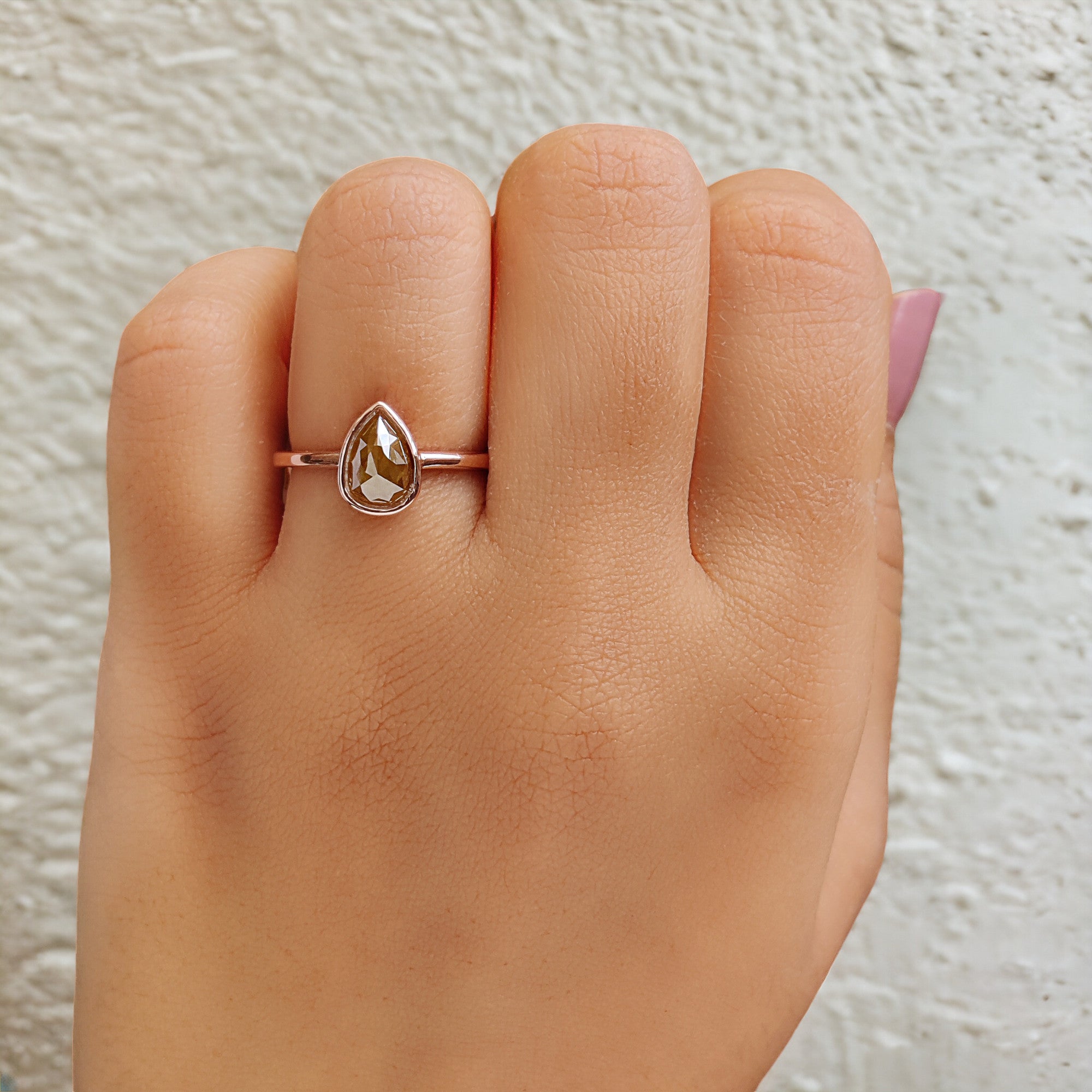 Pear Cut Yellow Color Diamond Ring 1.22 Ct 7.85 MM Pear Shape Diamond Ring 14K Solid Rose Gold Silver Engagement Ring Gift For Her QL1620